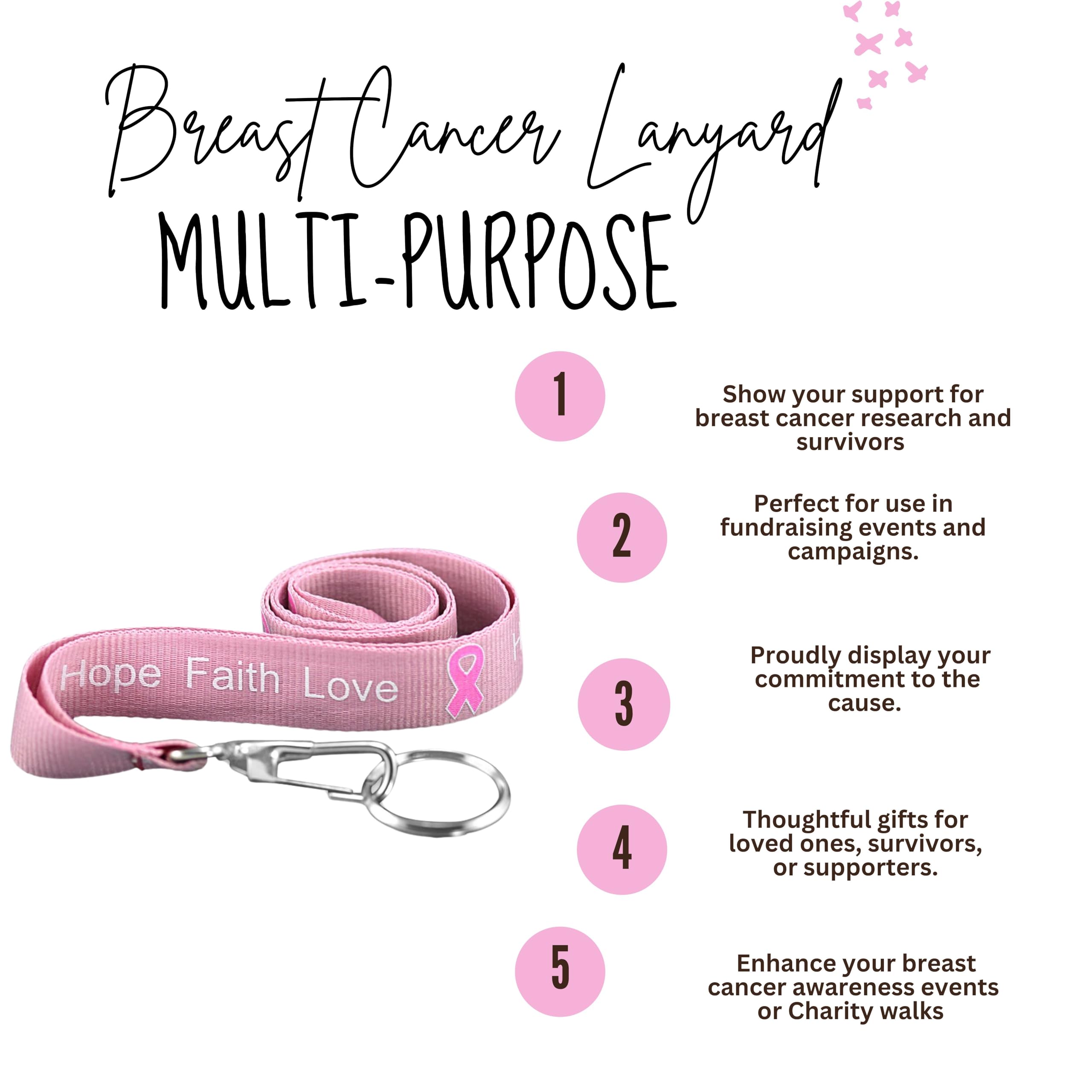 Pink Ribbon Lanyards for Breast Cancer Awareness - Fundraising Keychains & Badge Holders for Events