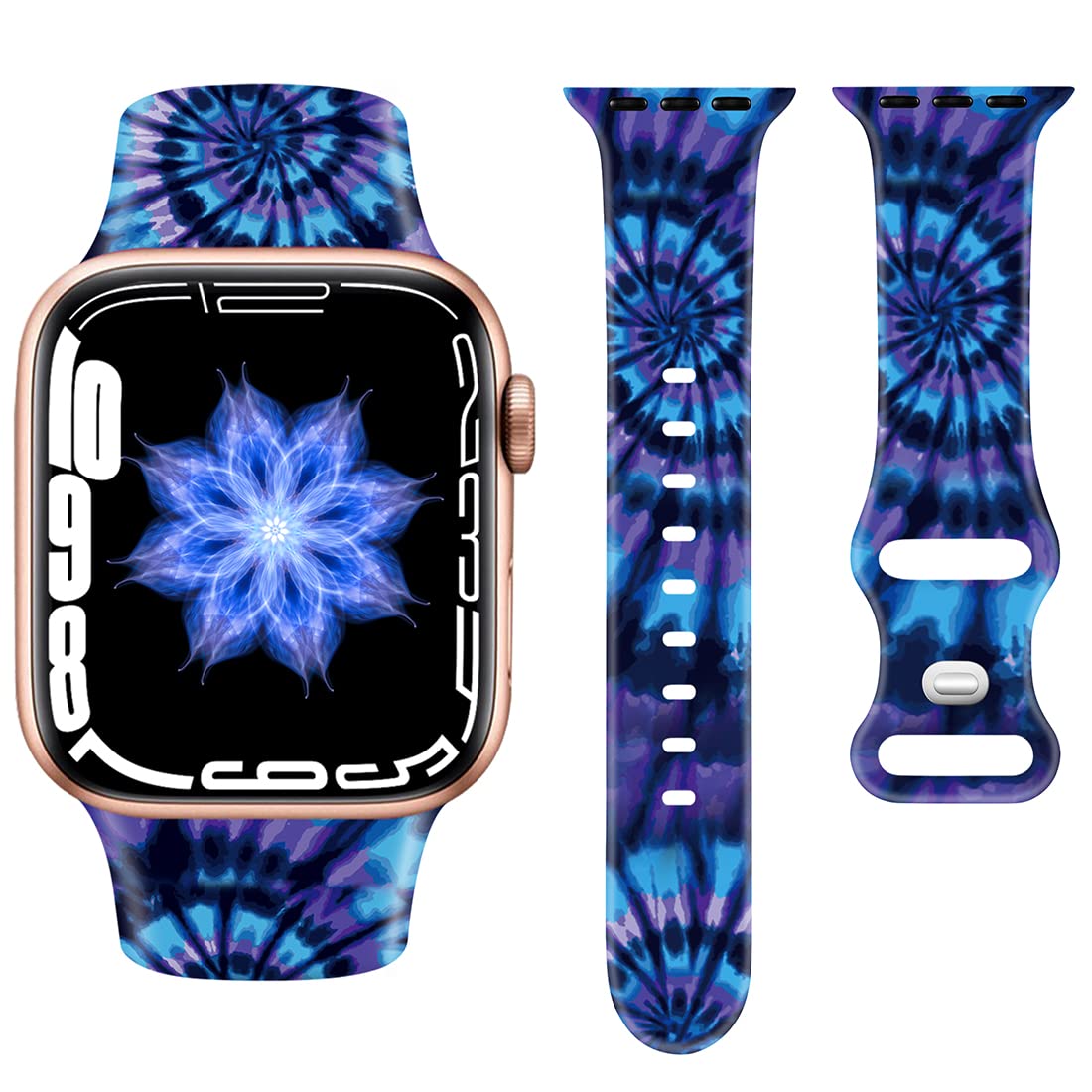 Floral Print Silicone Sport Band for Apple Watch Series 9/8/7/6/5/4/3/2/1/SE - Compatible with 49mm 45mm 44mm 42mm 41mm 40mm 38mm - Stylish & Durable Women's Fitness Strap for Gym, Running & Everyday Wear