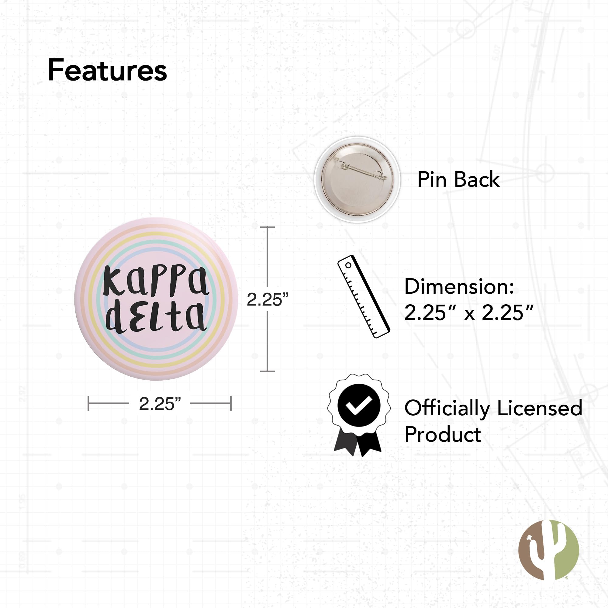 Cute Desert Cactus Kappa Delta Sorority Pin Set - 3 Piece Variety Pack of 2.25-inch Button Badges for Backpacks, Jackets & Greek Life Accessories