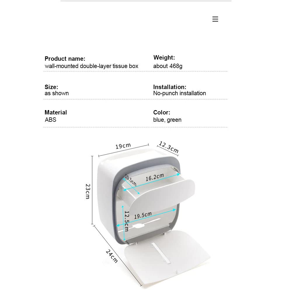 Multifunctional Waterproof Wall-Mounted Toilet Paper Holder with Storage Drawer - No Drill Bathroom Tissue Shelf Organizer for WC Accessories, Sky Blue | Perfect for Small Bathrooms, Powder Rooms & RVs