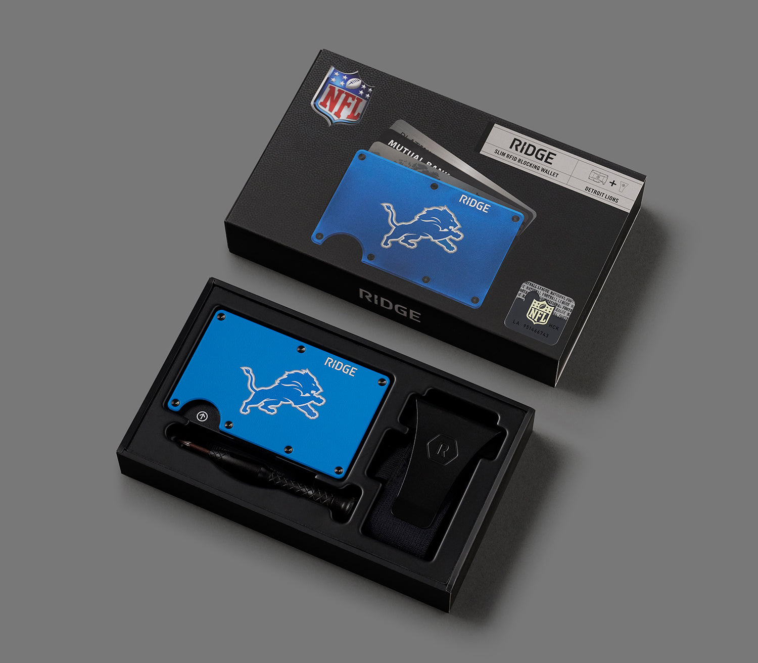 Ridge Wallet for Men - Slim RFID Blocking Minimalist Wallet - Detroit Lions Edition - Perfect for Everyday Carry & Gameday Fan Gear