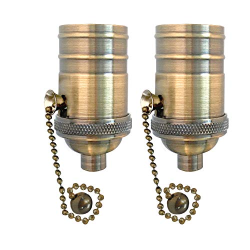 Royal Designs Pull Chain Lamp Socket for Incandescent & LED Bulbs - Antique Brass Finish, Set of 2 - Perfect for Vintage Pendant Lights, Bedroom Lamps & DIY Lighting Projects