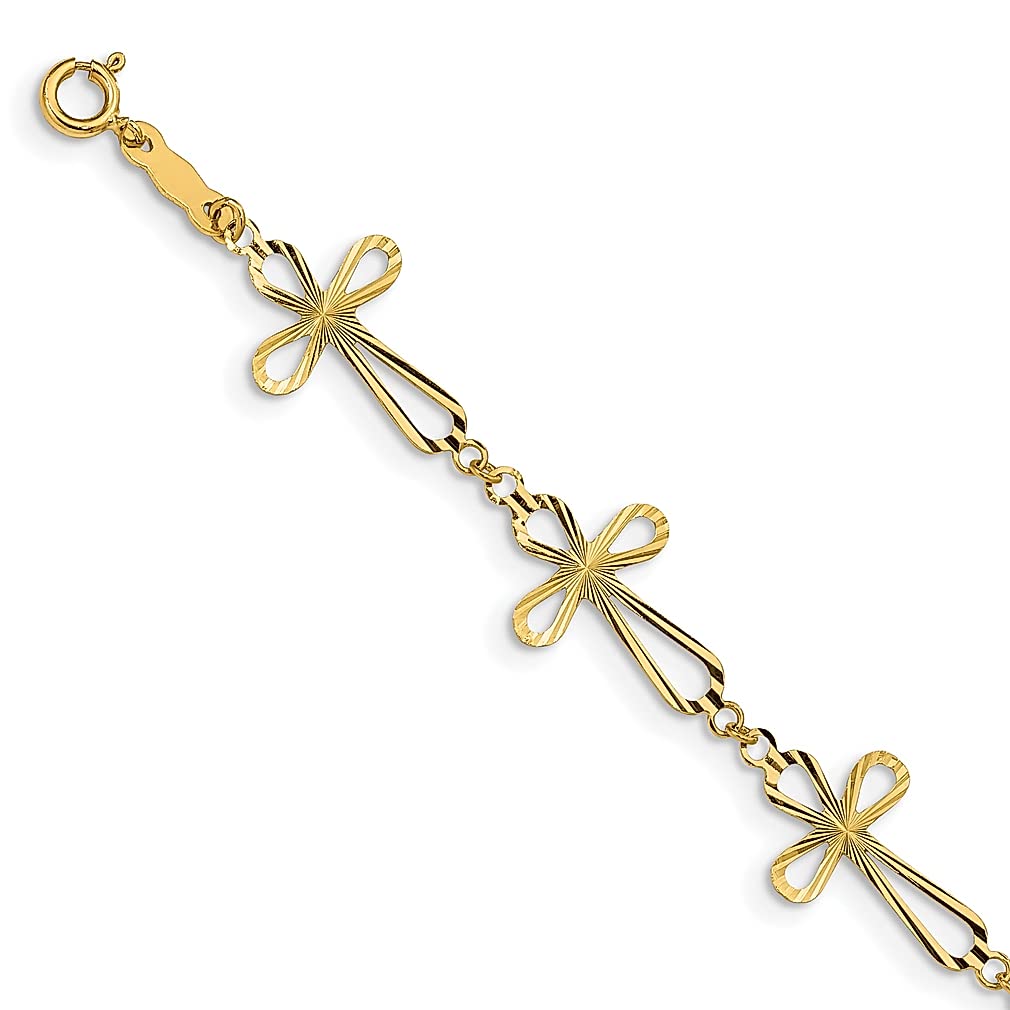 14K Yellow Gold Cross Religious Bracelet for Women - 7.5 Inch Fine Jewelry Gift for Her - Perfect for Baptism, First Communion, Confirmation & Everyday Faith Jewelry