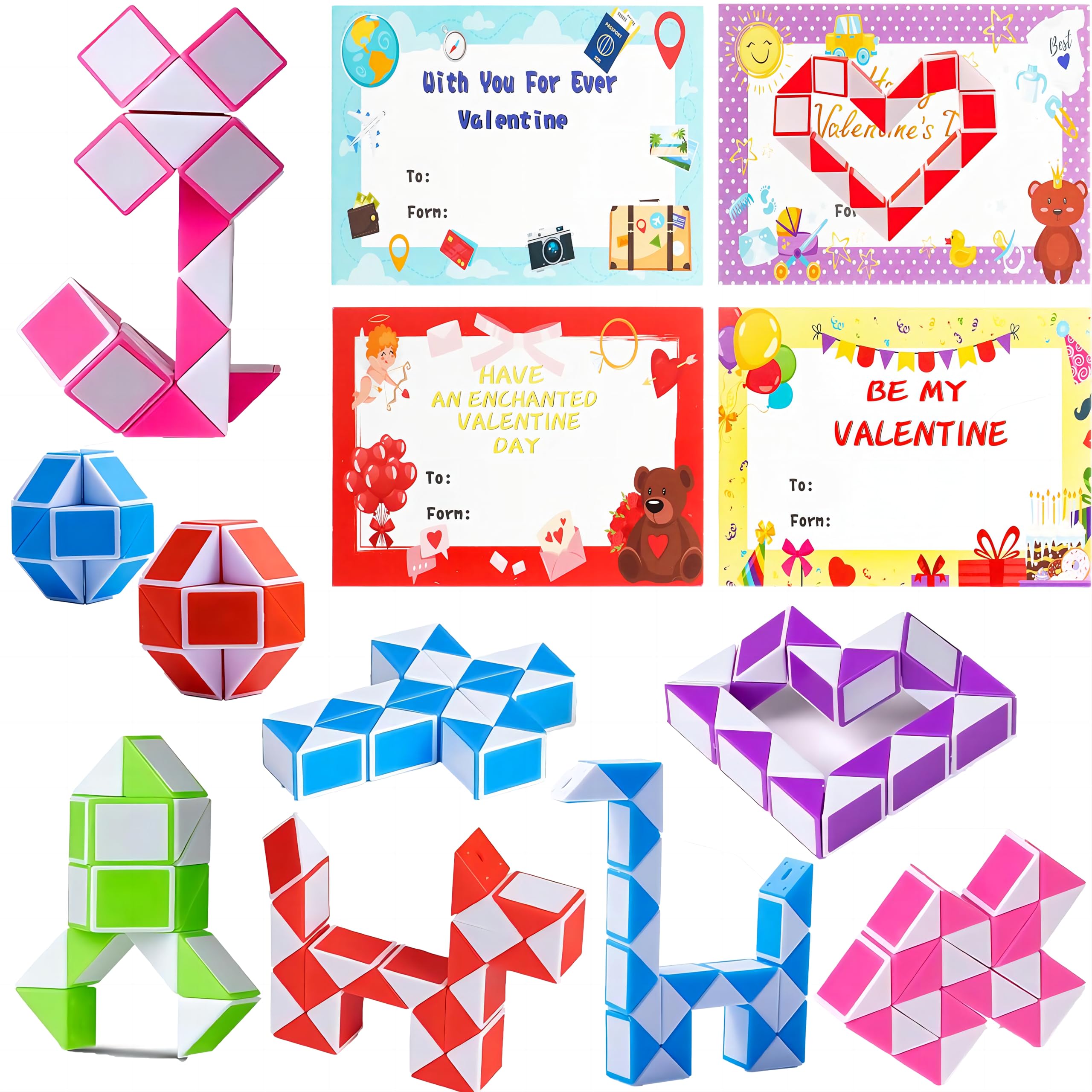 Valentine's Day Snake Cube Puzzle Toy - 26 Pack Magic Twist Fidget Stress Relief Gift for Kids, Boys & Girls - Classroom Exchange, School Party Favors, Goodie Bag Fillers - Perfect for Valentine's Day Celebrations & Stress Relief Activities