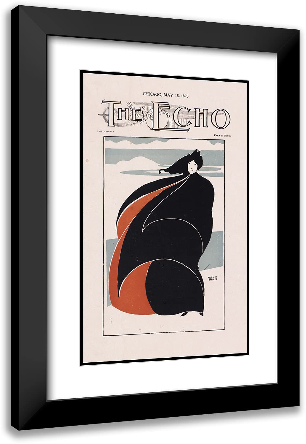 Will Bradley The Echo Chicago 1895 - 12x18 Black Modern Framed Art Print with Double Mat | Museum Quality Wall Decor for Living Room, Office & Gallery Display
