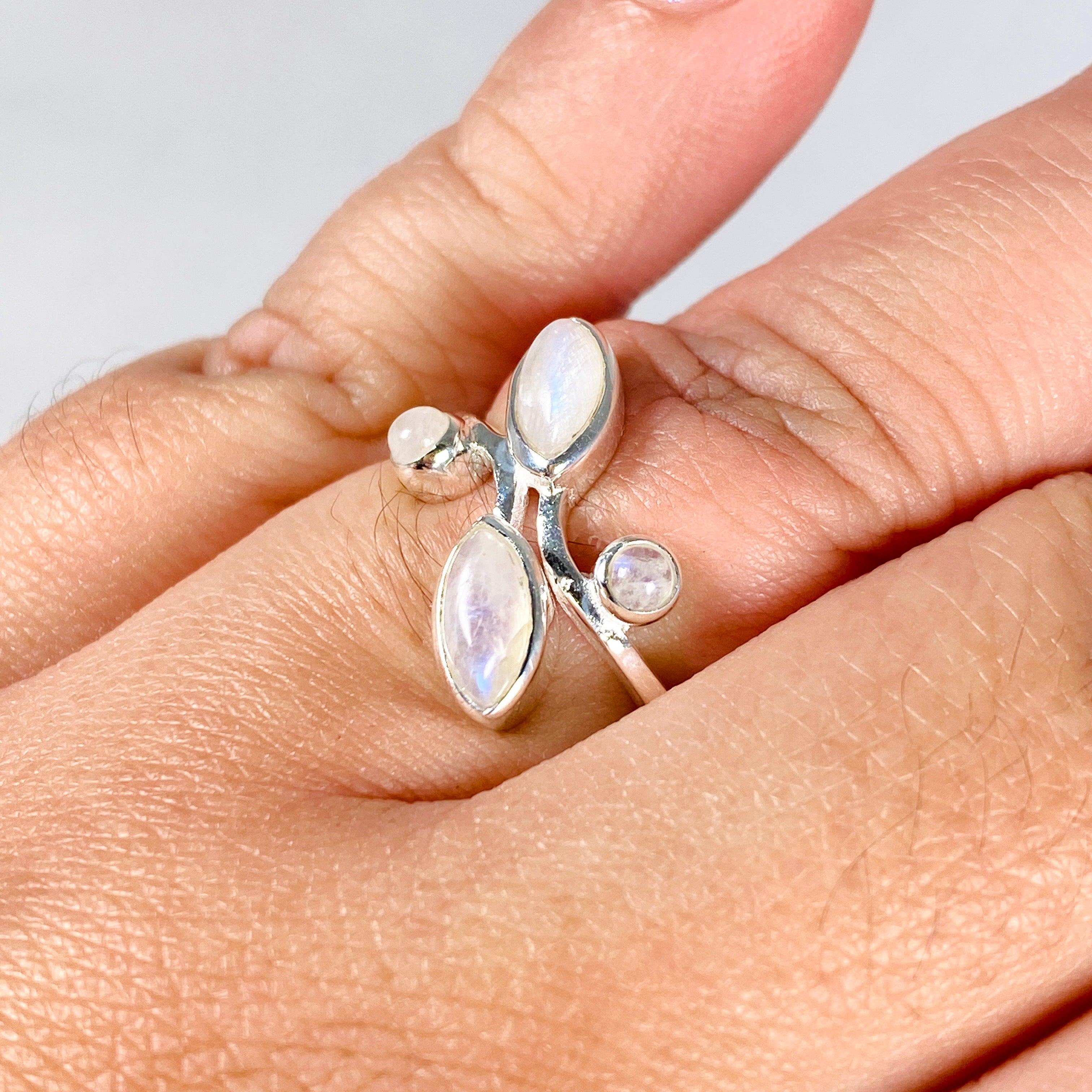 Moonstone Multi Stone Ring R3981 - Elegant Sterling Silver Jewelry for Women, Perfect for Weddings, Parties & Everyday Wear