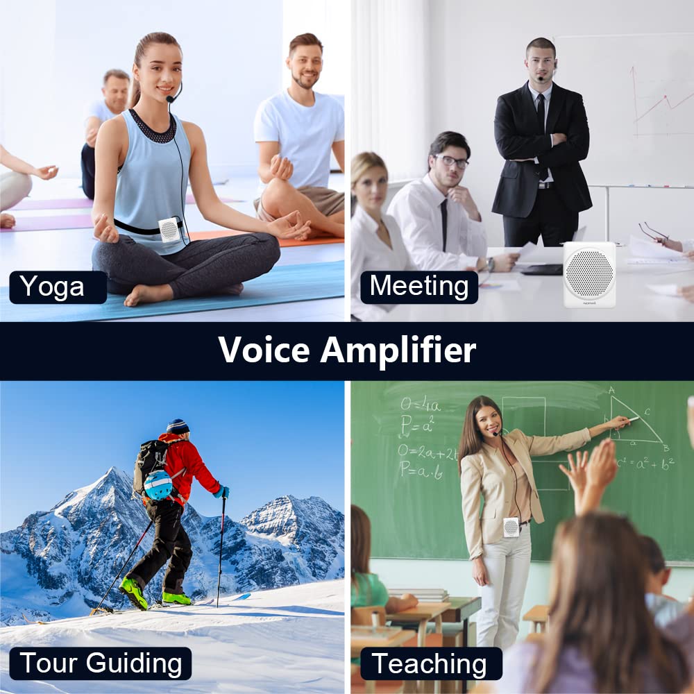 NORWII Mini Voice Amplifier Microphone Headset - 30W Portable Speaker with 3H Quick Charge & 30H Playtime - Wireless Mic for Teachers, Tour Guides, Public Speaking - Ideal for Classrooms, Presentations & Outdoor Events (White)