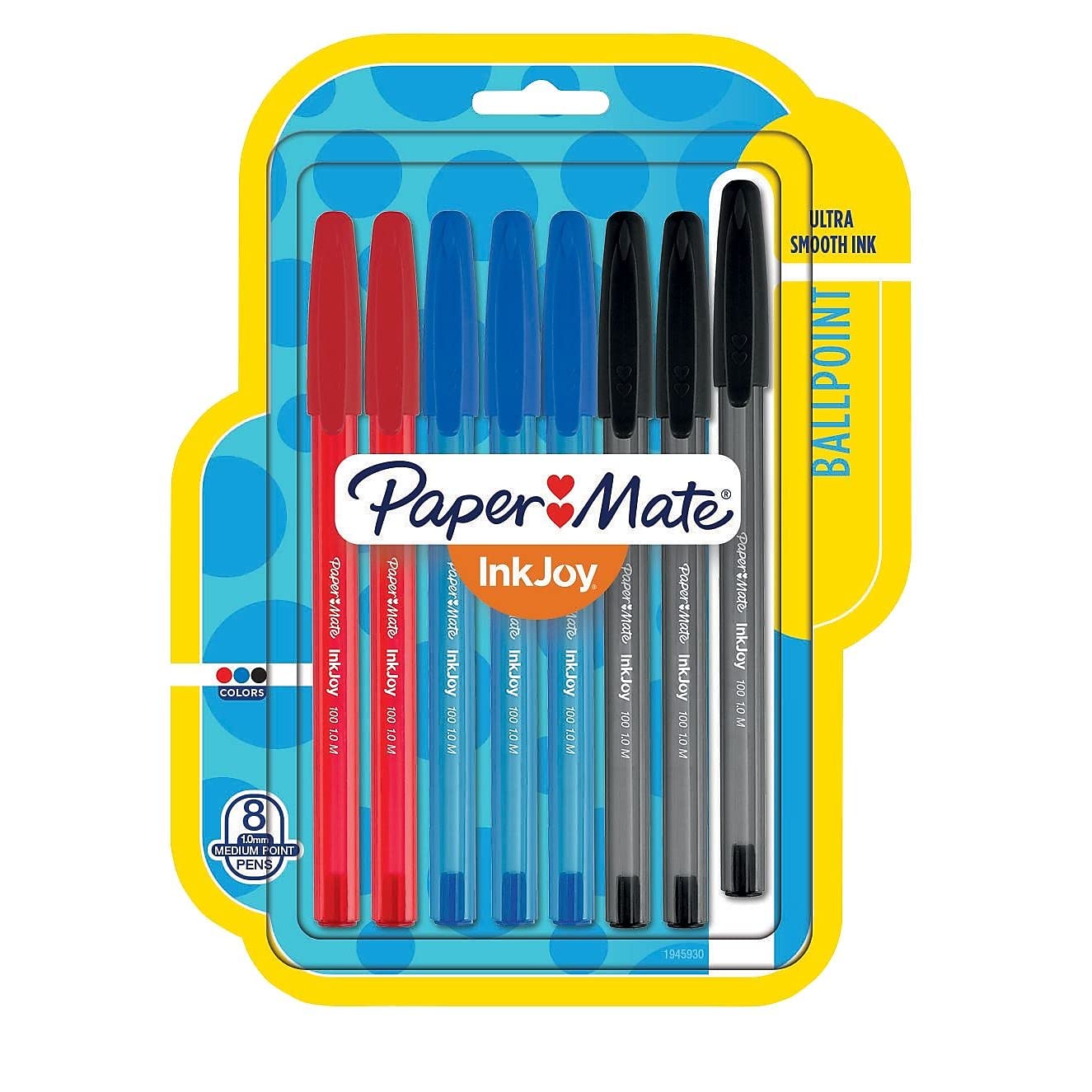 Paper Mate InkJoy 100ST Ballpoint Pens - Medium Point (1.0mm) - 8 Pack with Black, Red & Blue Ink - Smooth Writing for Office, School & Note Taking - (1945930)