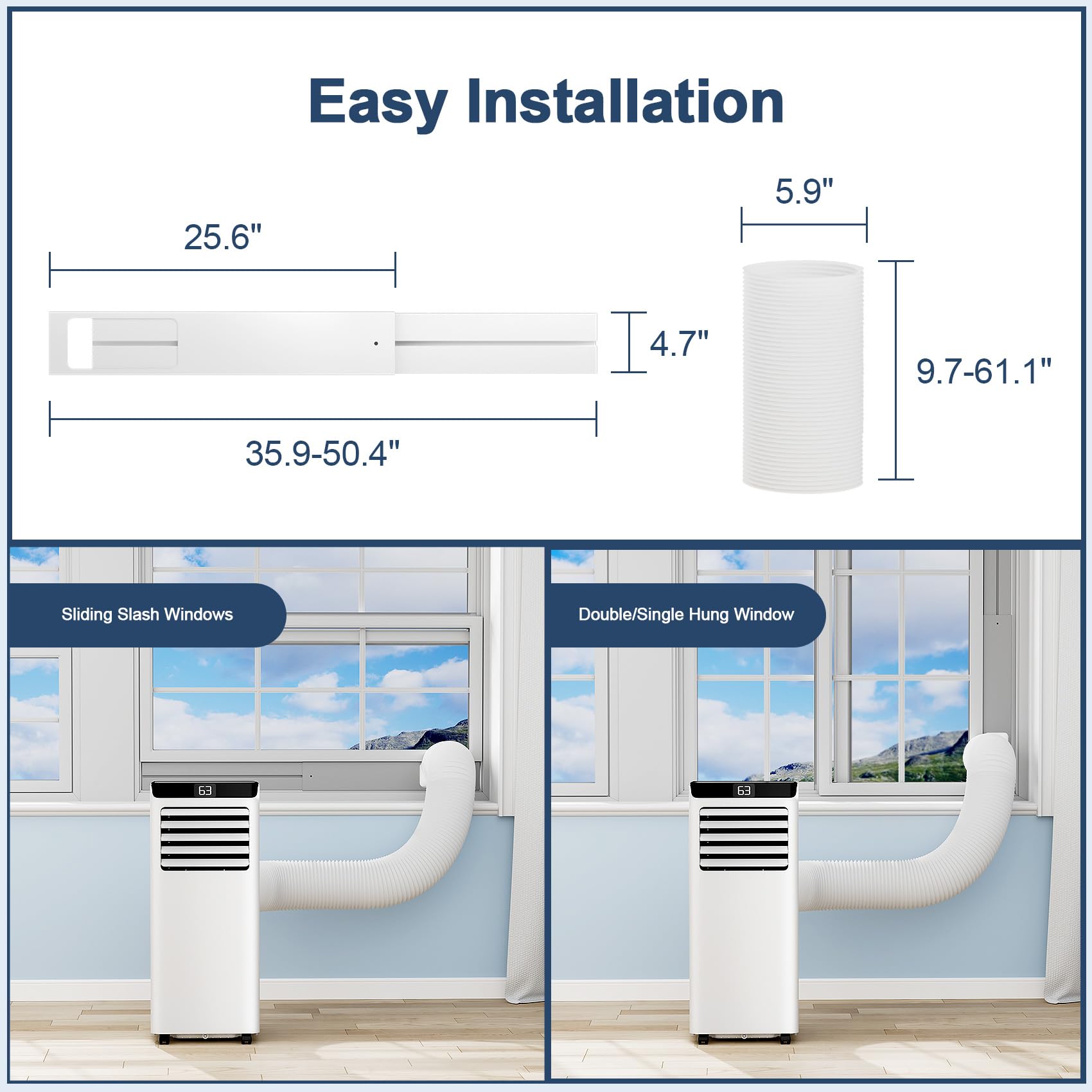 8,000 BTU Portable Air Conditioner for Rooms Up to 360 Sq.Ft - Compact AC Unit with Remote Control, 4 Modes & Window Mount Kit - Perfect for Bedrooms, Offices & Small Spaces (Model 8000-07B)