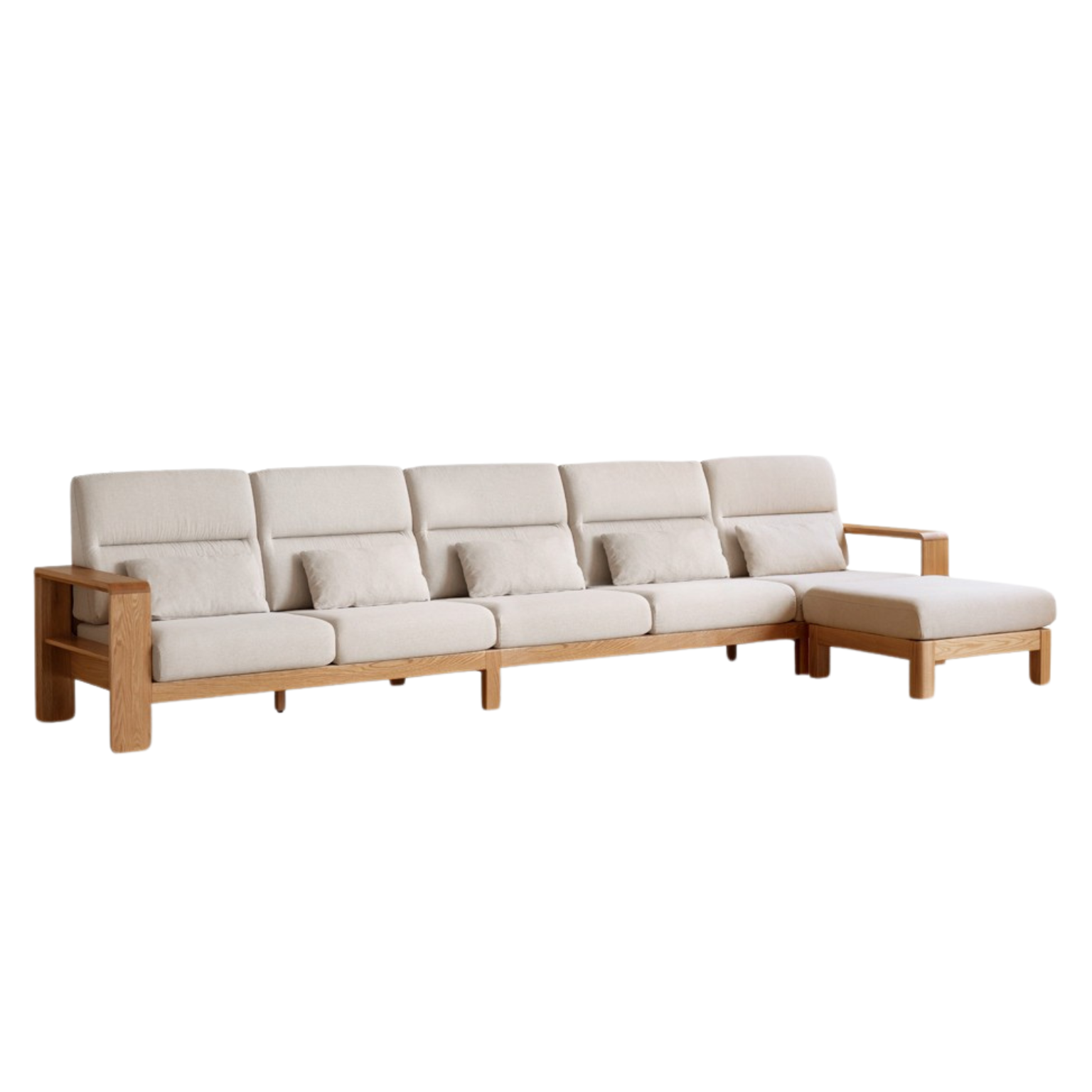 150.7x67.3x38.1 inch / 383x171x97 cm / Natural Wood Color / five-person seat + small footstool imitation cotton