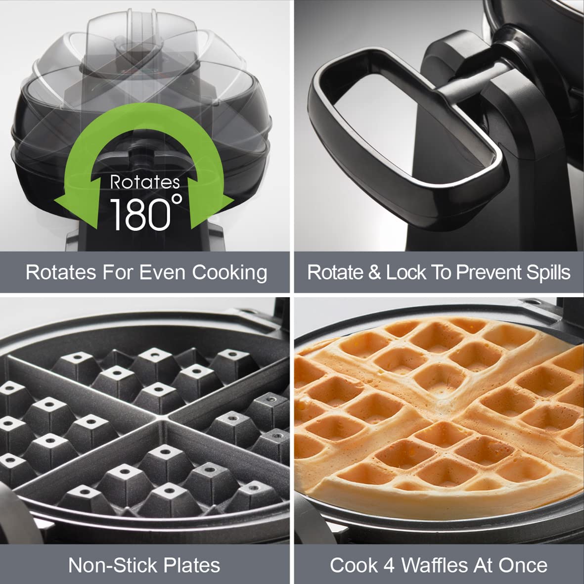 **Quest 35969 Rotating Belgian Waffle Maker – Non-Stick Plates, Adjustable Temperature Control, Makes 4 Waffles – 1000W – Perfect for Breakfast, Brunch & Family Gatherings**