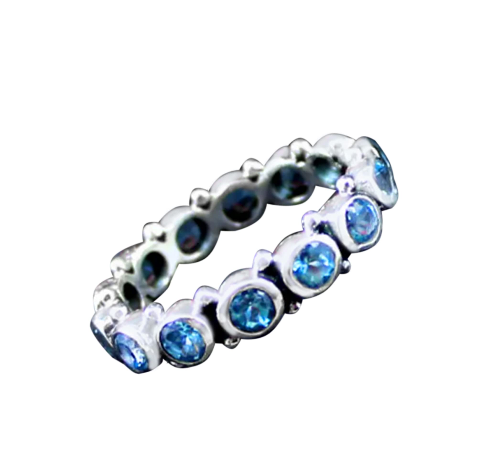 Blue Topaz Silver Eternity Promise Stacking Band Ring – Topaz Gemstone Jewelry for Wedding, Engagement & Anniversary Gifts – Perfect for Stacking, Daily Wear & Special Occasions