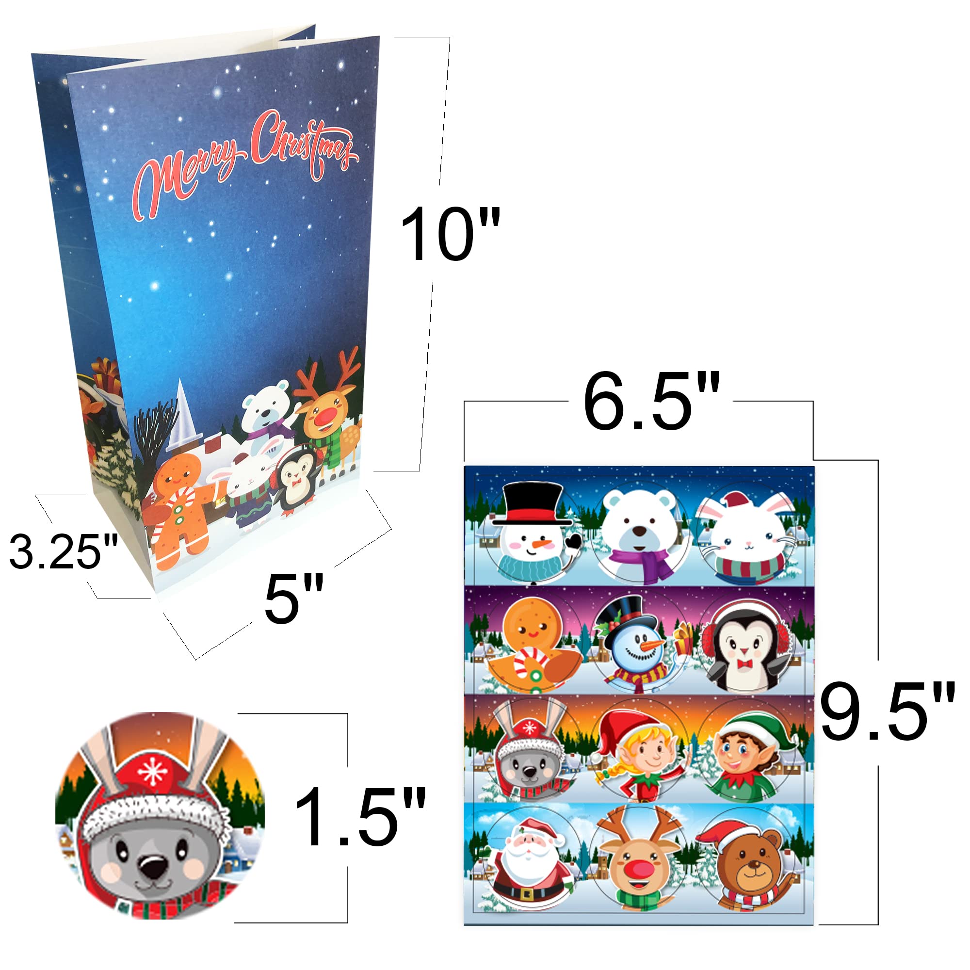 ArtCreativity 24-Pack Christmas Treat Bags with Stickers - 10 Inch Holiday Candy Bags for Sweets, Toys & Gifts | Perfect for Classroom Parties, Stocking Stuffers & Christmas Gift Exchanges