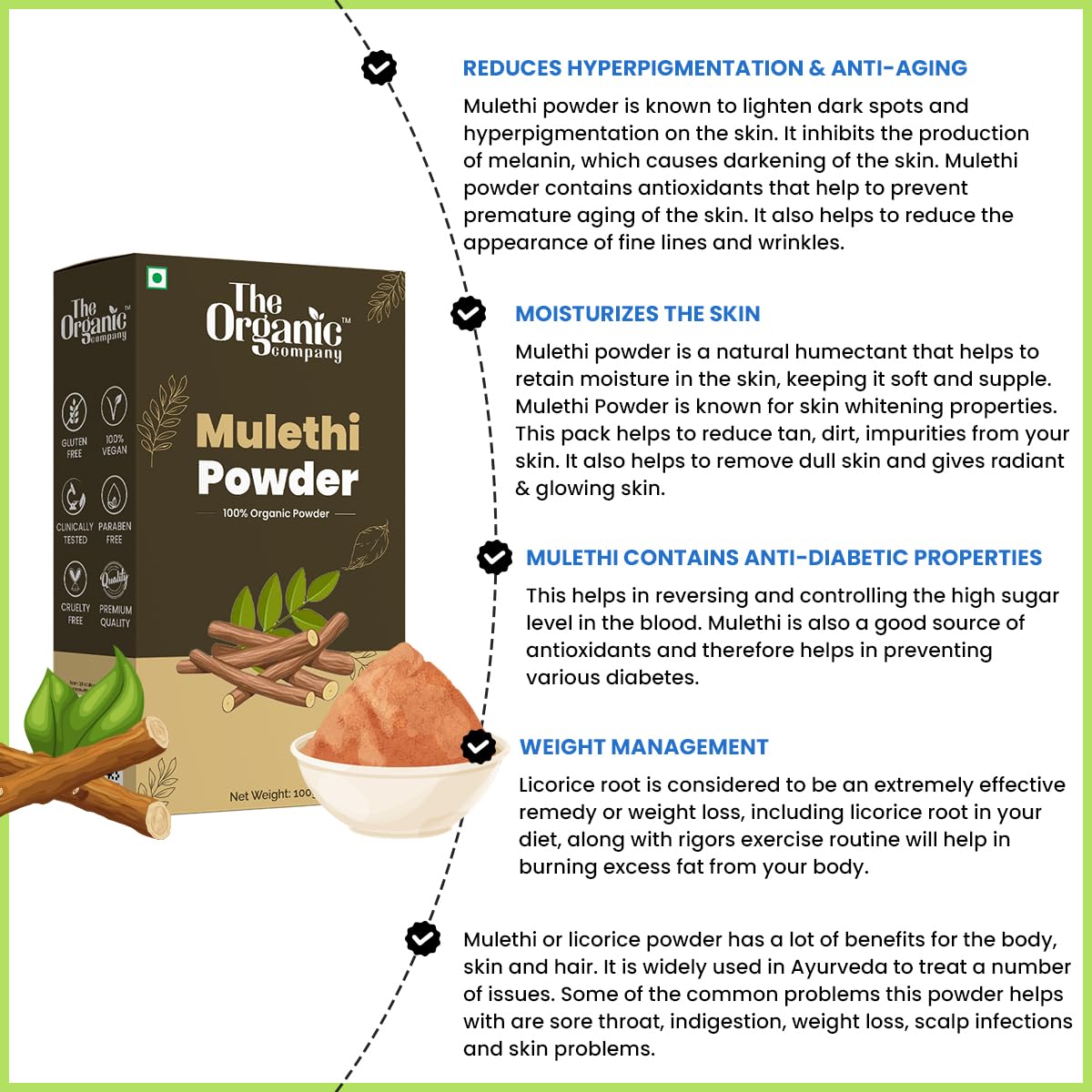 Organic Licorice Root Powder (Yashtimadhu) - 100% Pure Glycyrrhiza Glabra for Skin, Hair & Body Care | Natural Face Mask Ingredient, Herbal Remedy for Glowing Skin & Healthy Hair | DIY Beauty Recipes, Ayurvedic Treatment