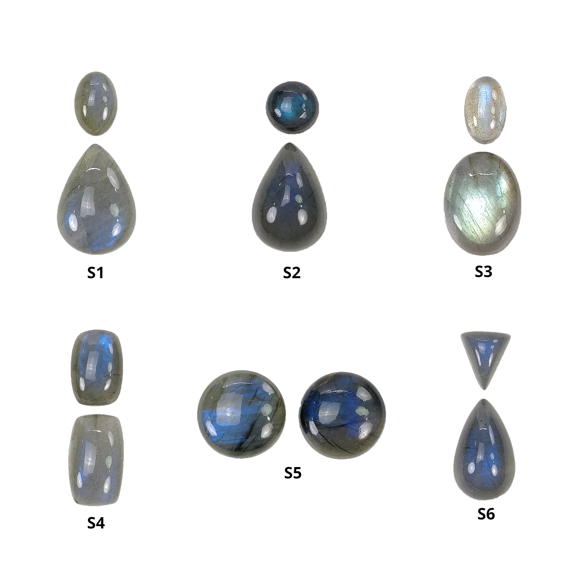 Natural Blue Labradorite Gemstone Cabochon - Untreated Oval, Pear, Round & Cushion Shapes (2pcs) for Jewelry Making, Wire Wrapping & Crystal Healing