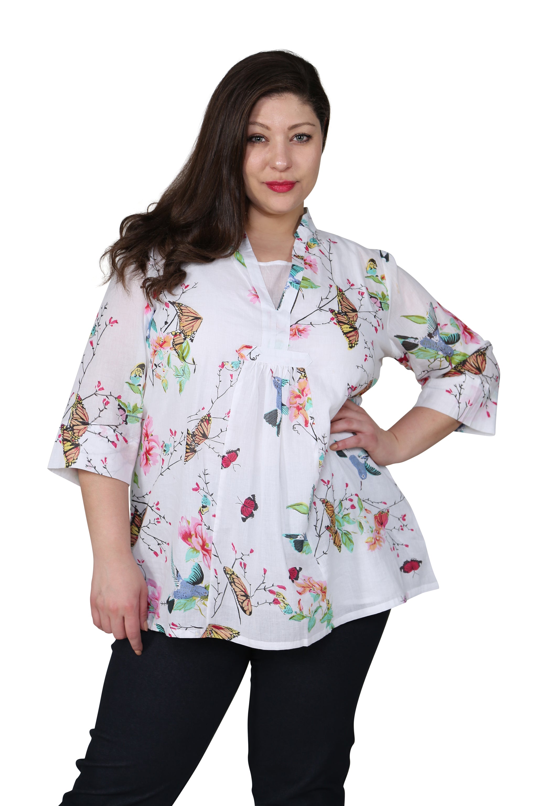 Stylish Plus Size Hummingbird Butterfly Print Tunic Top for Women - Perfect for Casual Wear, Summer Outfits & Boho Fashion