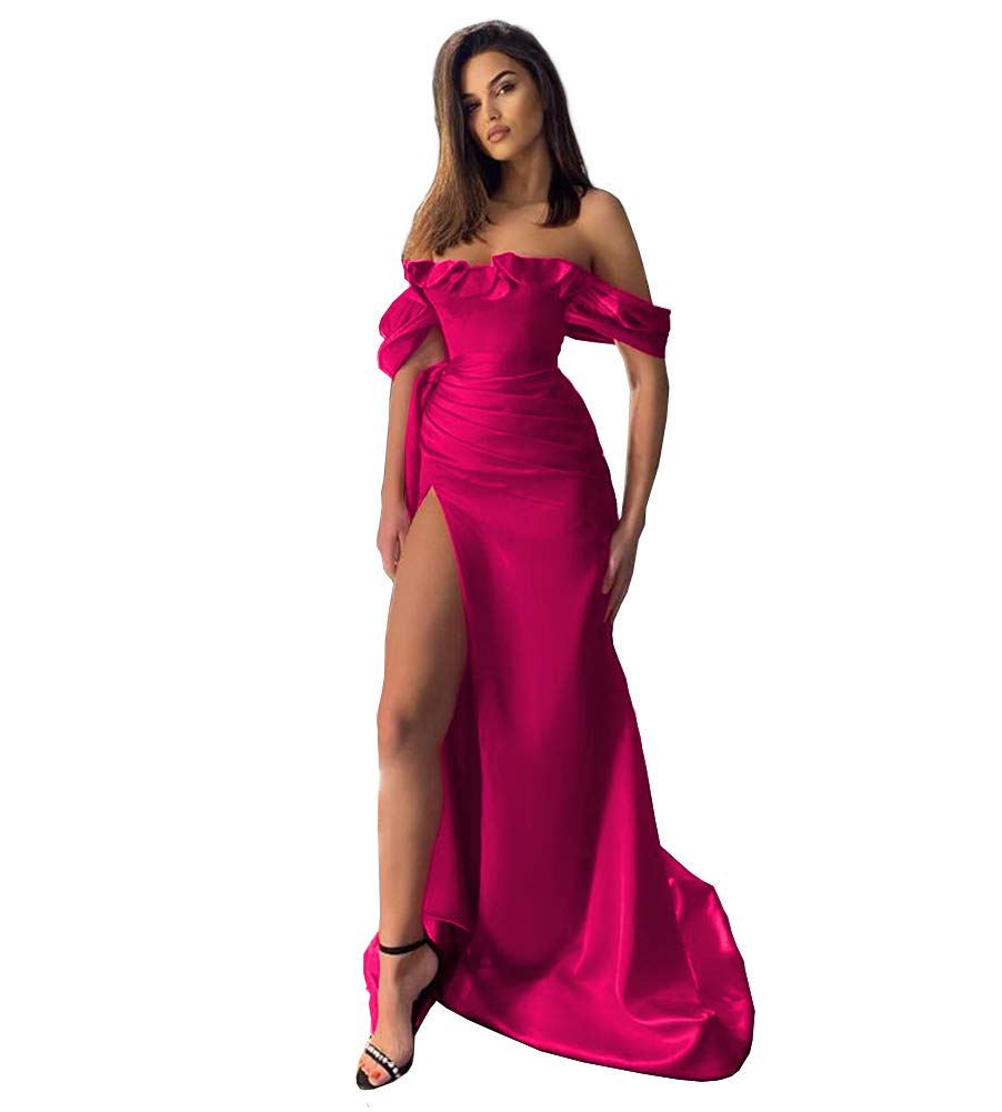 Elegant Women's High Split Mermaid Prom Dress with Ruffles - Off Shoulder Long Evening Gown for Formal Events, Galas & Special Occasions