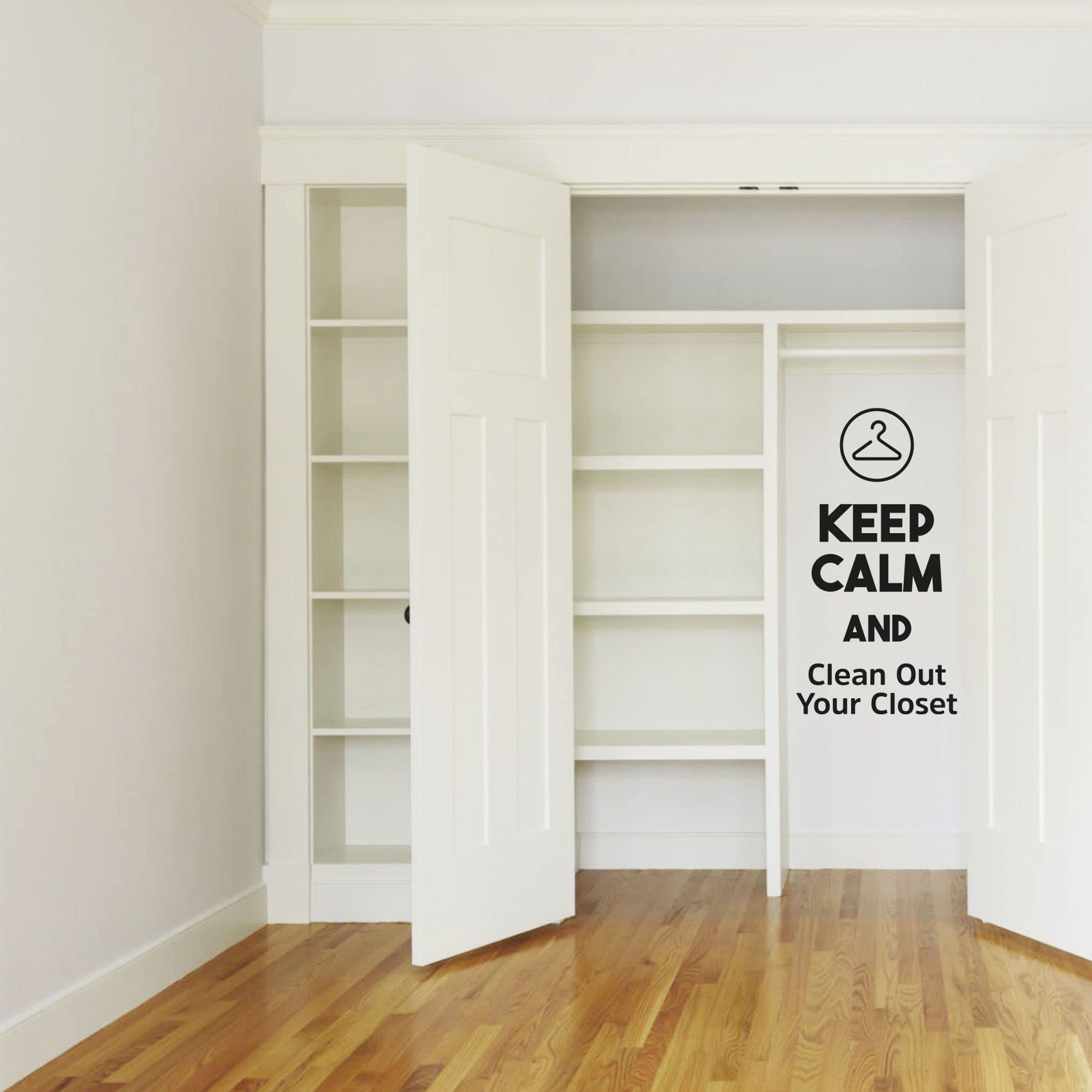Keep Calm And Clean Out Your Closet - Inspirational Vinyl Wall Decal Sticker (10x4 inch) for Home Dressing Room, Wardrobe & Closet Organization | Motivational Quote Art for Bedroom Decor