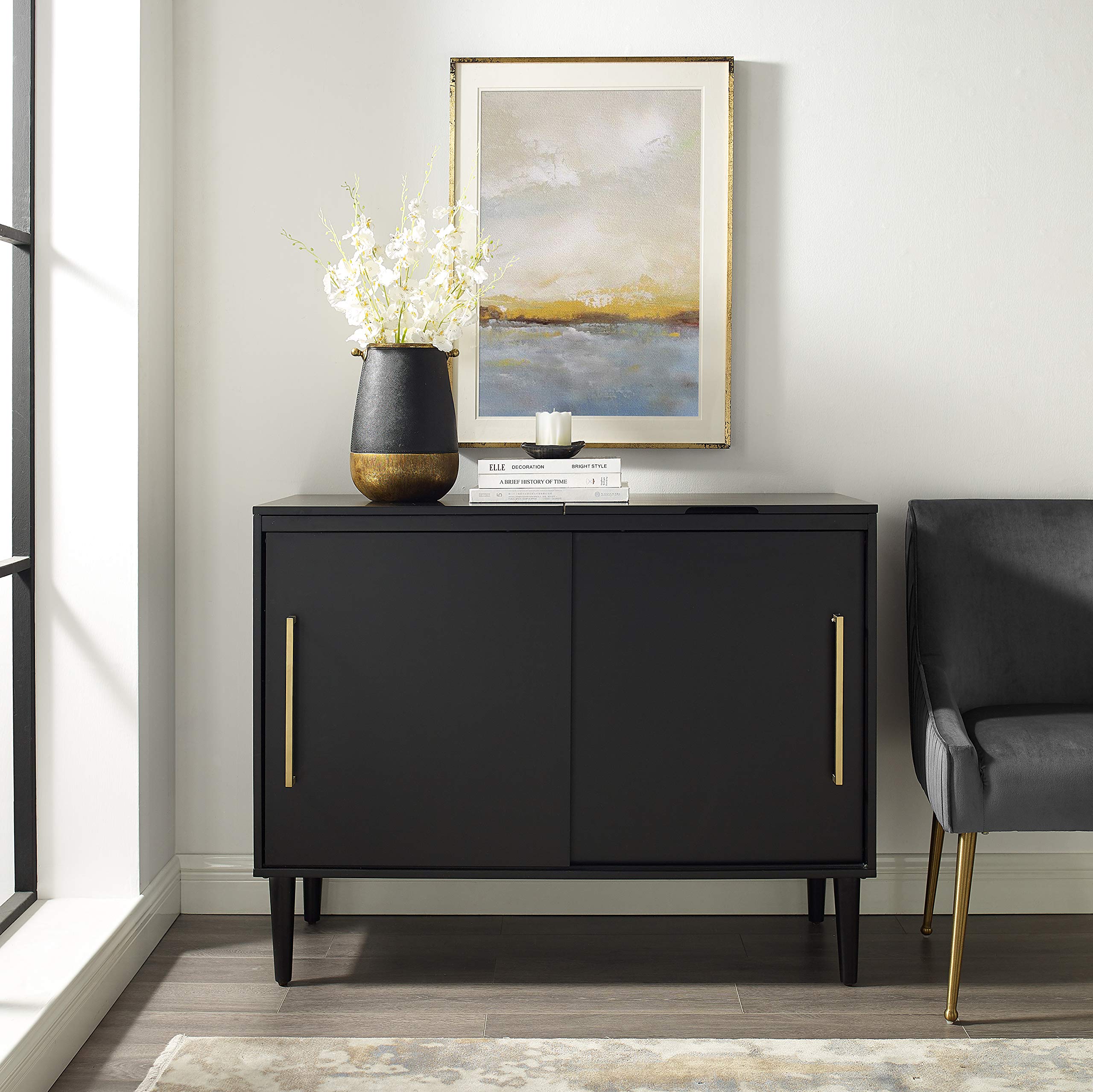 Crosley Everett Media Console & Vinyl Record Player Stand with Storage - Matte Black | Perfect for Living Room, Home Theater & Vinyl Record Collection Display