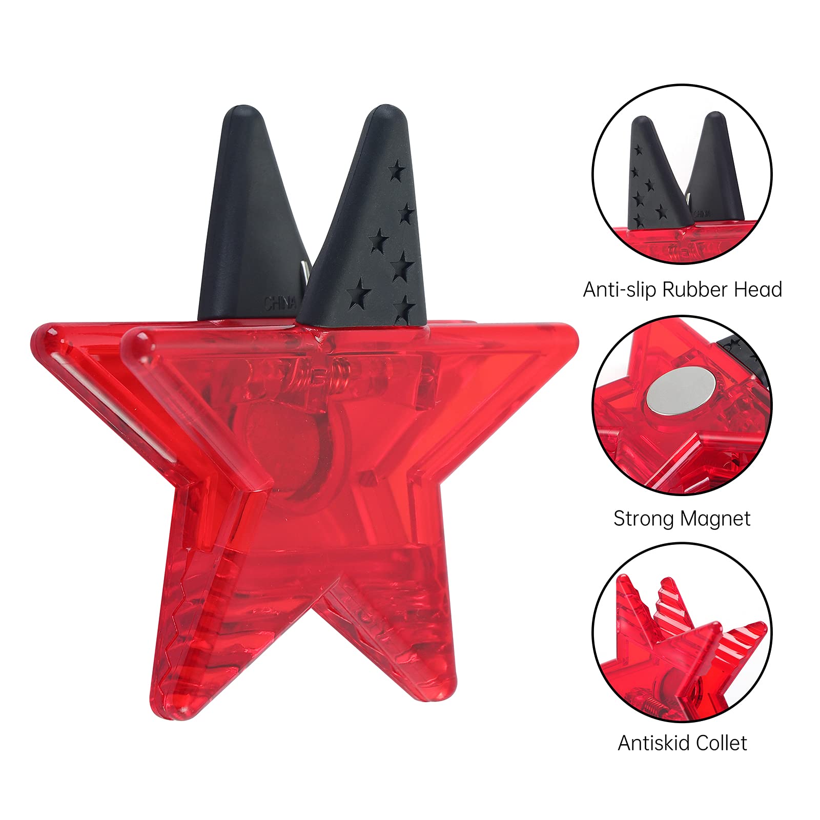 Magnetic Star Shaped Refrigerator Clips - 6 Pack Multi-Purpose Note Holders for Fridge, Office & School - Strong Magnet Paper Clips, Binder Clips, Bag Clips for Organizing Documents, Photos & Shopping Lists