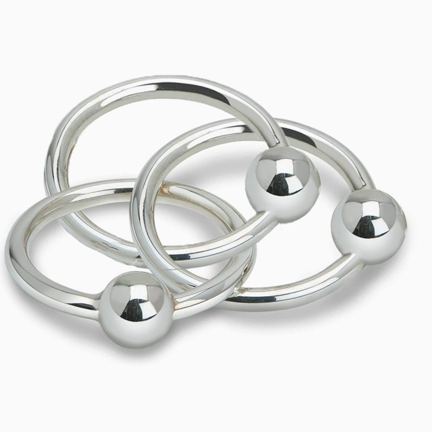 925 Sterling Silver Teether Rattle with Three Rings - Safe Baby Teething Toy for Newborn Boys & Girls - Hypoallergenic & Durable Gift - Comes in Elegant Gift Box - Perfect for Baby Showers, Christenings & First Birthday Presents