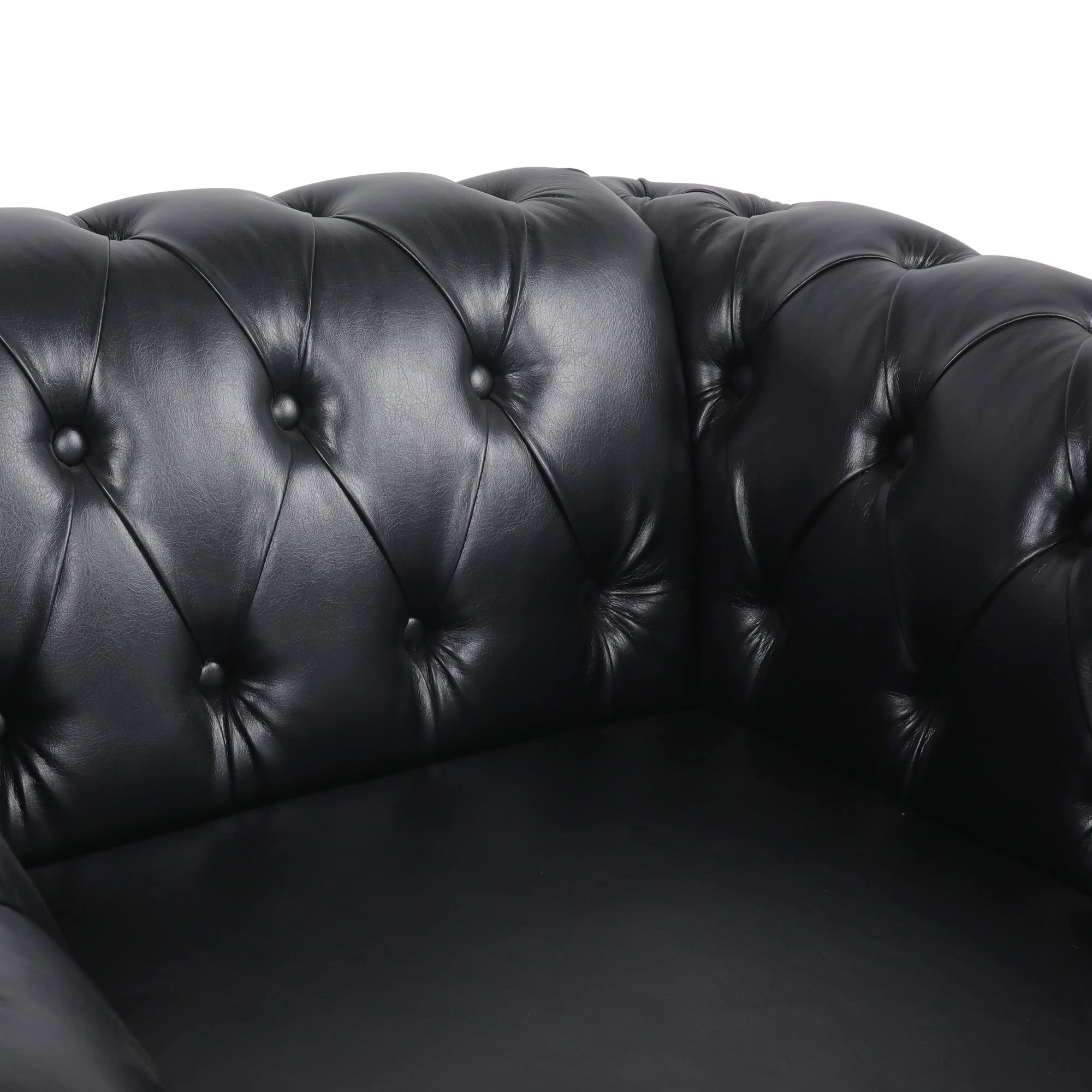 RARZOE Contemporary PU Chesterfield Chair - Faux Leather Club Chair with Button Tufted Design & Nailhead Trim - Scrolled Arm Accent Chair for Living Room, Bedroom, Office (Black) - Perfect for Home Decor, Reading Nook & Lounge Areas