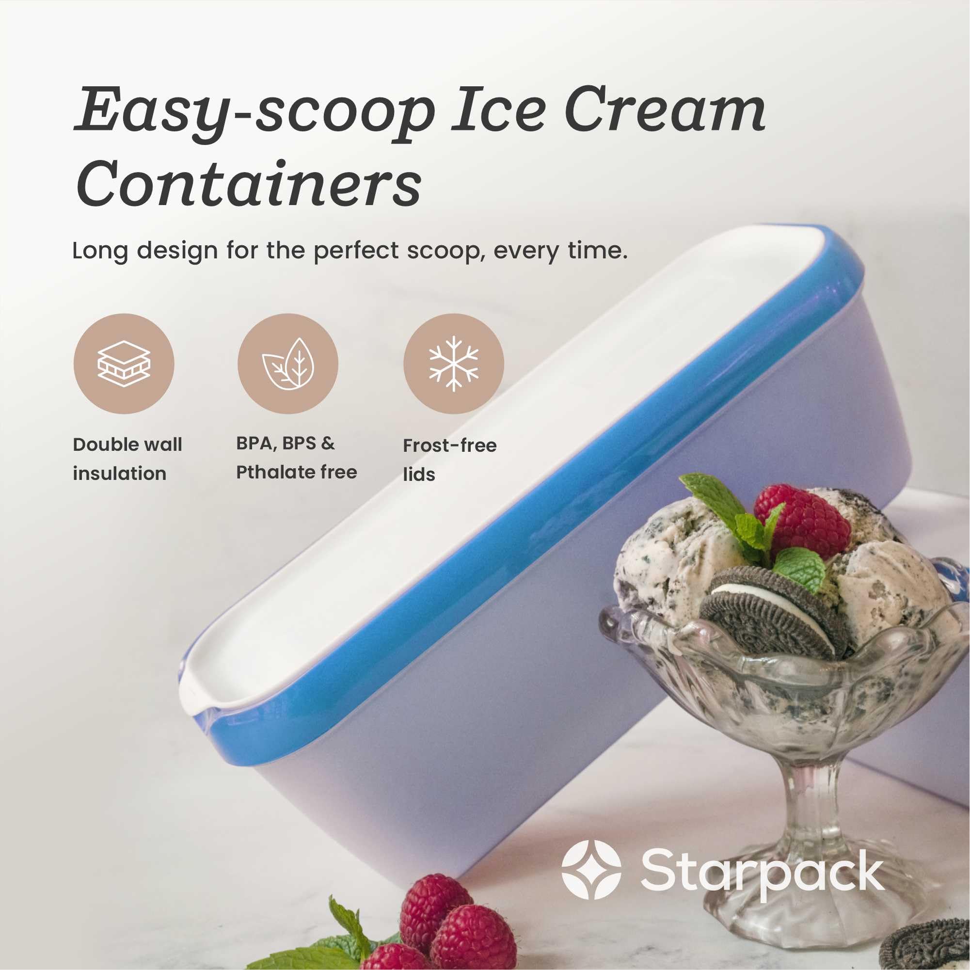 Starpack 'Inside Scoop' 1.5 Quart Ice Cream Storage Containers (2-Pack) - Reusable Freezer-Safe Dessert Containers with Leak-Proof Silicone Lids - Perfect for Homemade Ice Cream, Gelato, Sorbet & Leftovers Storage - Ideal for Kitchen, Parties & Meal Prep