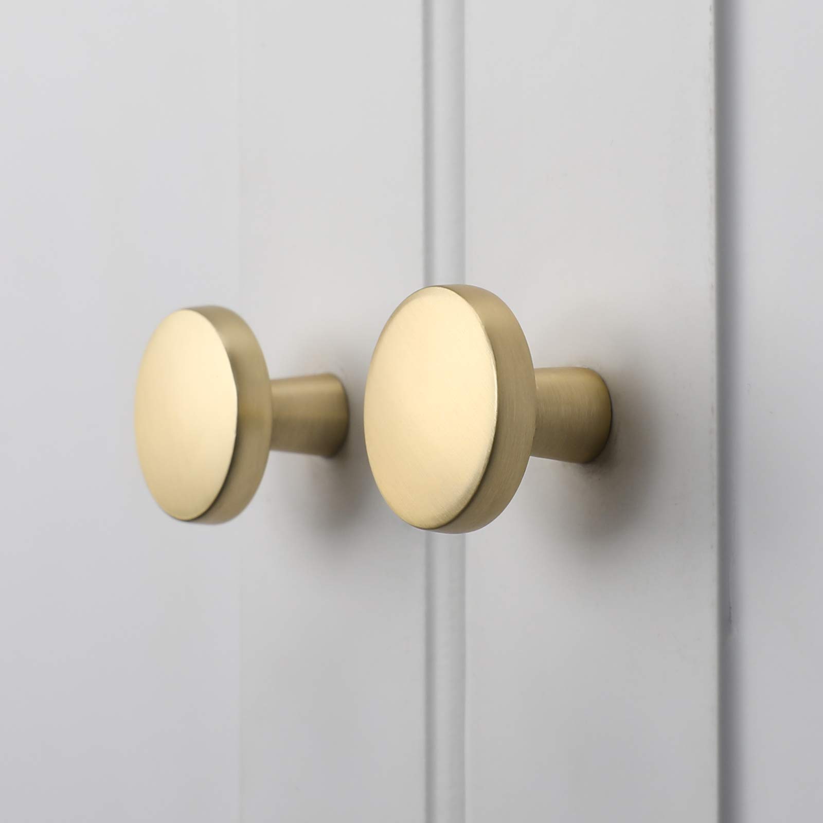 10 Pack Brushed Gold Cabinet Knobs - Round Brass Dresser Drawer Pulls for Kitchen Cabinets, Wardrobes & Furniture (Zinc Alloy Hardware) - Elegant Home Upgrade for Bedroom, Bathroom & Office Decor