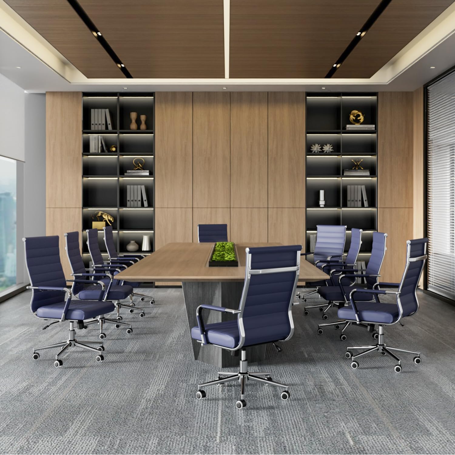 Premium Navy Blue Ergonomic Office Chair - Adjustable Height Executive Leather Swivel Chair with Lumbar Support for Home Office & Conference Room - Ideal for Long Hours of Comfortable Work & Meetings