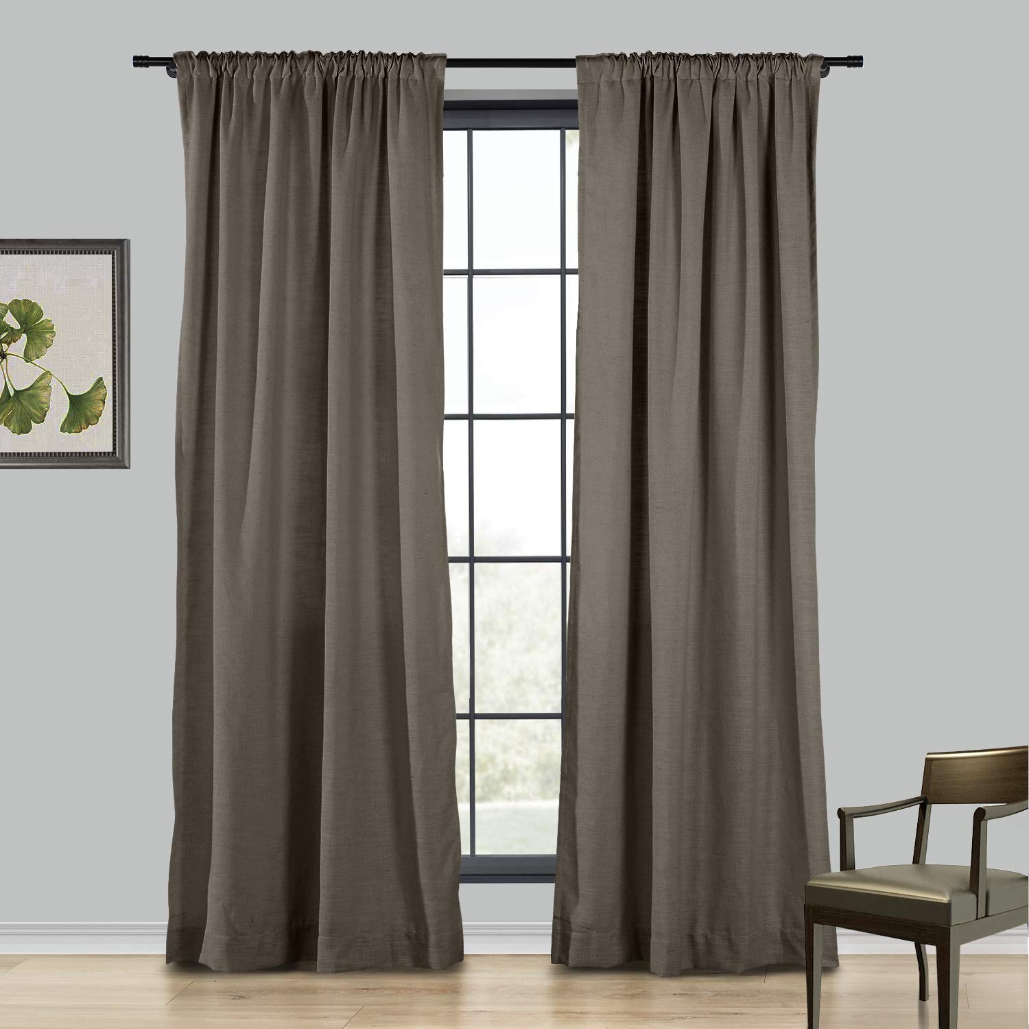 Premium 100% Linen Blackout Curtains 100Wx120L Inches - Room Darkening Thermal Insulated Drapes with 4-in-1 Header (Rod Pocket, Back Tab, Hooks & Belt) - Chocolate Tart Brown - Perfect for Bedroom, Living Room & Home Theater (1 Panel)