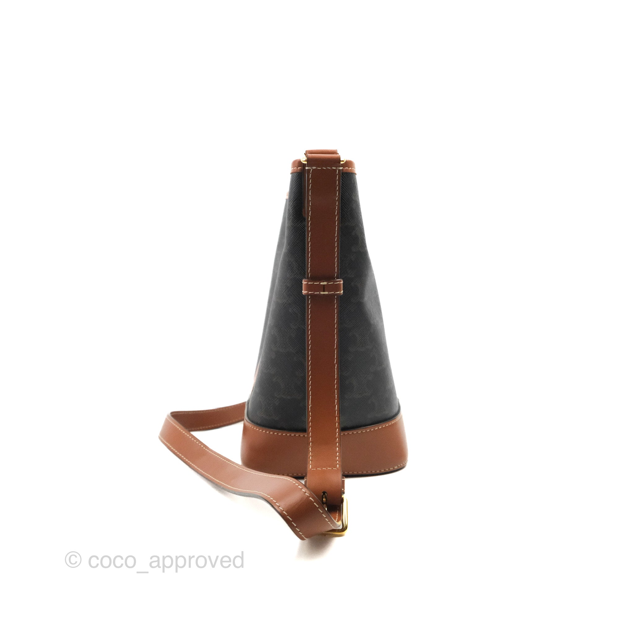 Celine Small Bucket Bag in Triomphe Canvas & Tan Calfskin Leather - Perfect for Everyday Use, Work & Travel Accessories