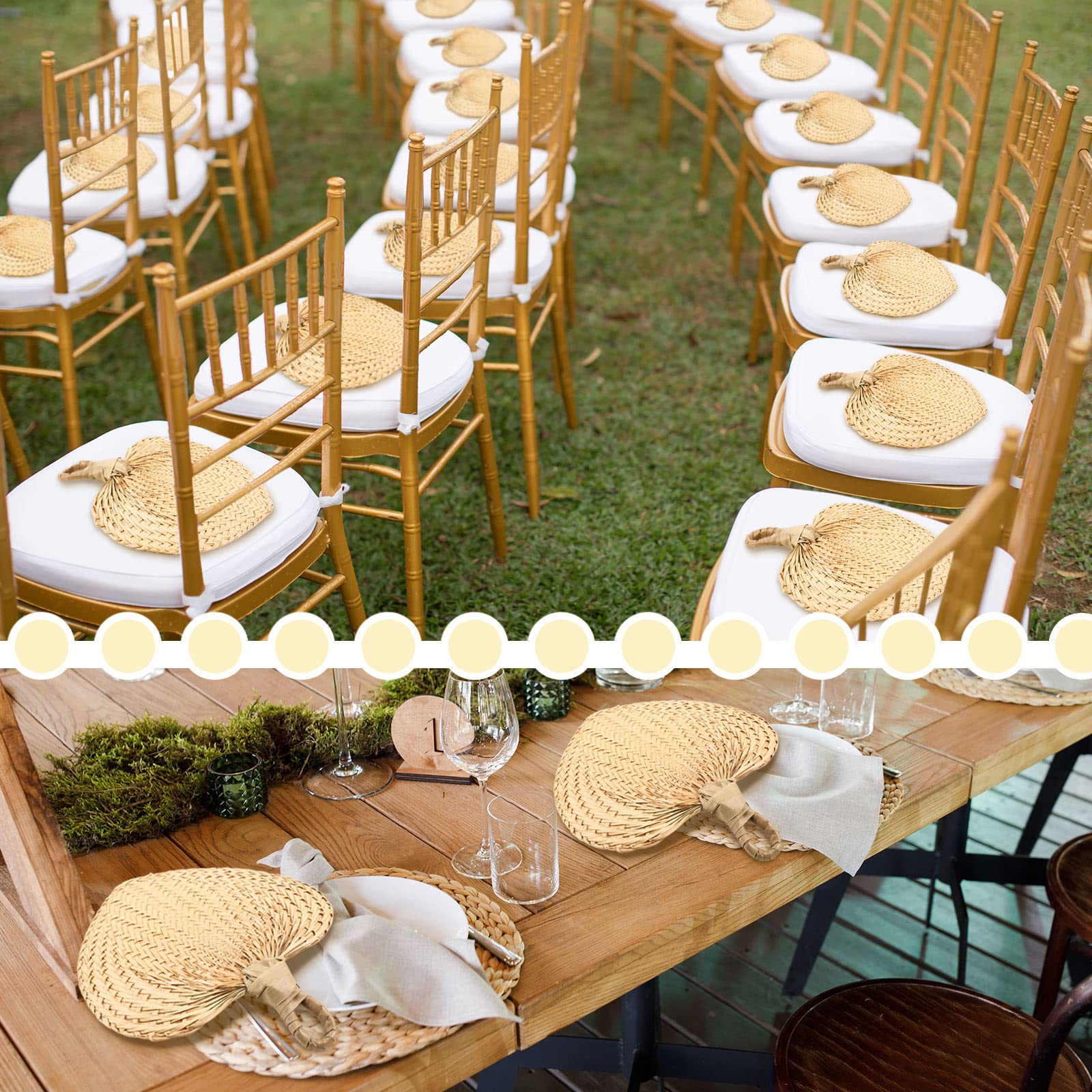 Chunful 15-Piece Natural Raffia Hand Fans - Palm Leaf Wedding Fans for Summer Cooling, Bulk Party Favors, Farmhouse Wall Decor | Perfect for Weddings, Beach Parties & Outdoor Events