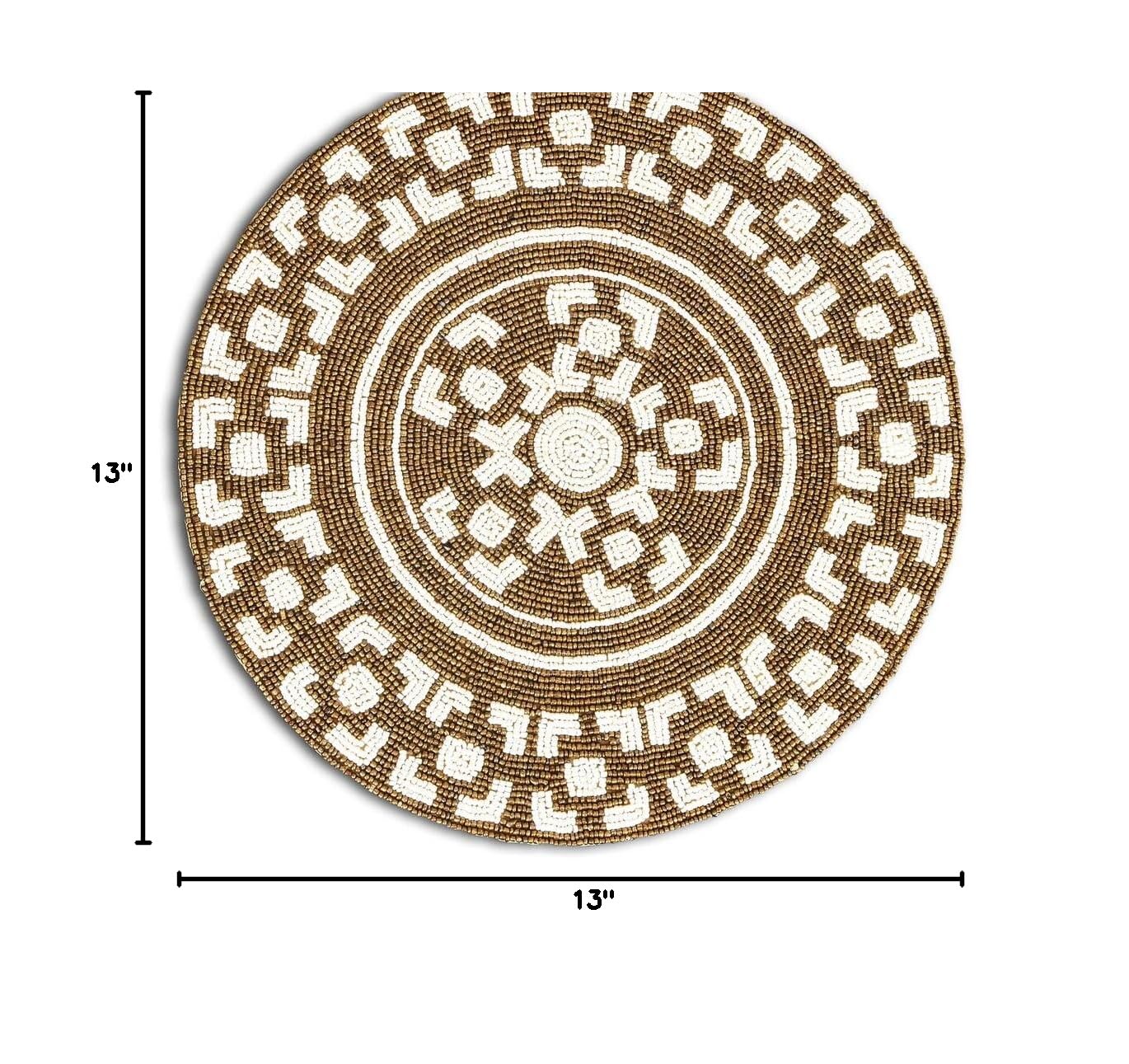 HM Creations Handmade Floral Beaded Placemats - 13x13 Inch Summer Table Mats & Designer Charger Plates (Set of 4) for Dining Table Decor, Wedding Centerpieces & Boho Home Decor