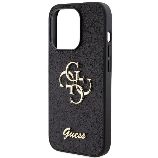 Guess Glitter Script Big 4G Phone Case for iPhone 15 Pro Max 6.7 Inch - Sparkly Black Protective Cover (GUHCP15XHG4SGK) | Perfect for Everyday Use, Parties & Gift Giving