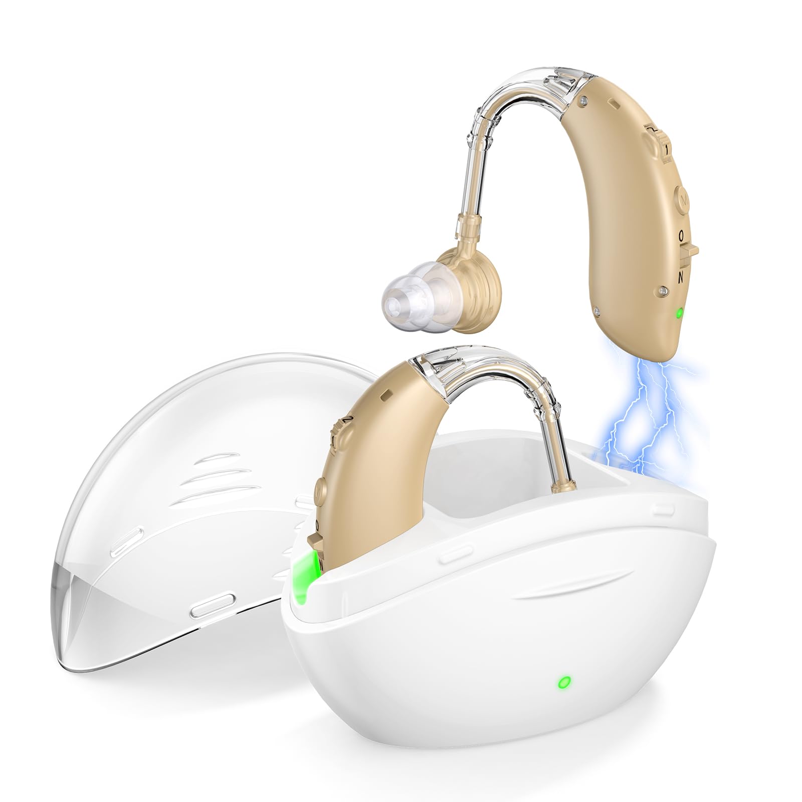 Rechargeable Hearing Amplifier for Seniors - Noise Cancelling, No Squeaking, LED Power Indicator (Grey) | Personal Sound Enhancer for TV Watching, Conversations & Outdoor Activities