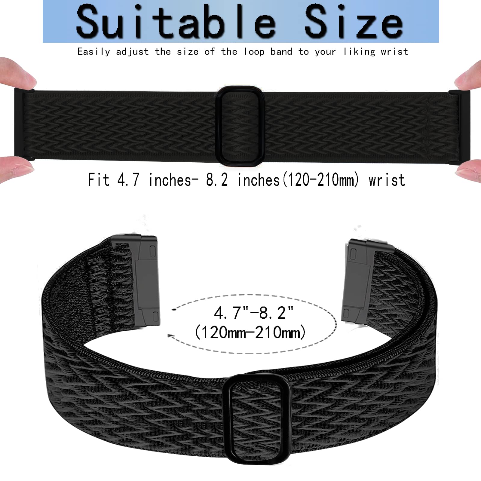 Stretchy Nylon Replacement Bands for Fitbit Versa 3/4 & Sense/Sense 2 - Soft Adjustable Sport Strap for Men & Women - Perfect for Workouts, Running & Everyday Wear