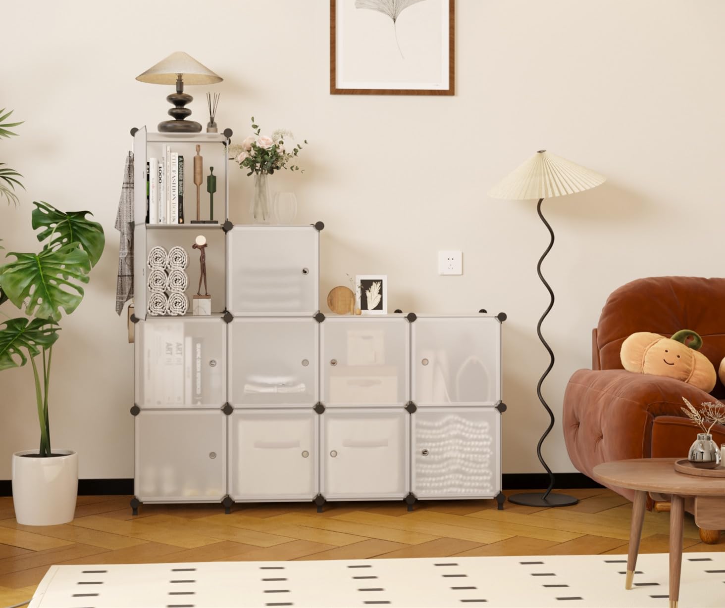 AWTATOS 12-Cube Storage Organizer with Doors - DIY Plastic Closet Shelf & Modular Bookshelf - Stackable Shelving Unit for Bedroom, Living Room, Office - Translucent Organizer for Toys, Books, Clothes (ULPZ011)
