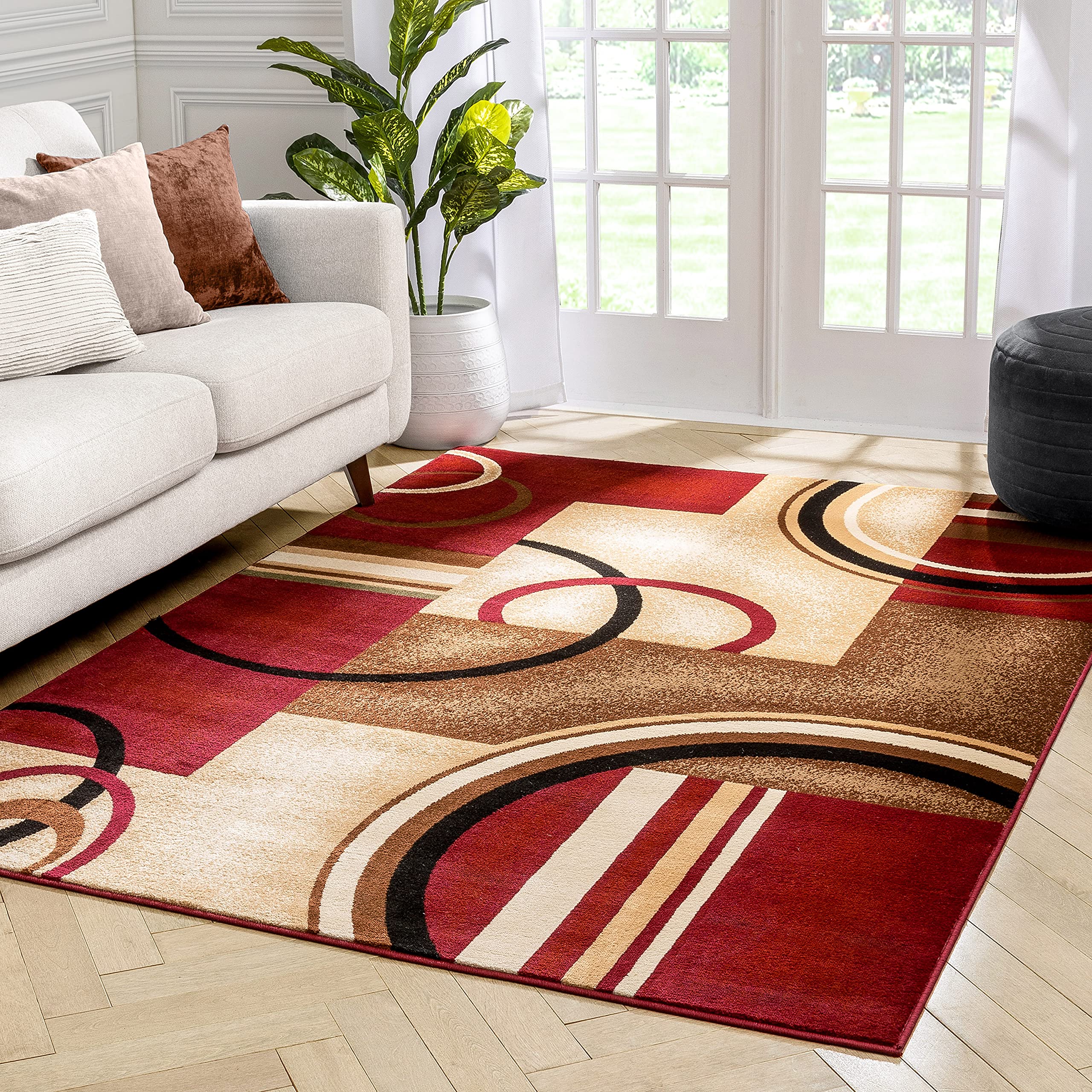 Well Woven Barclay Collection Arcs & Shapes Red 9x12 Area Rug - Soft Non-Slip Modern Design for Living Room, Bedroom, Dining Room | Perfect for Home Decor, Office & High Traffic Areas