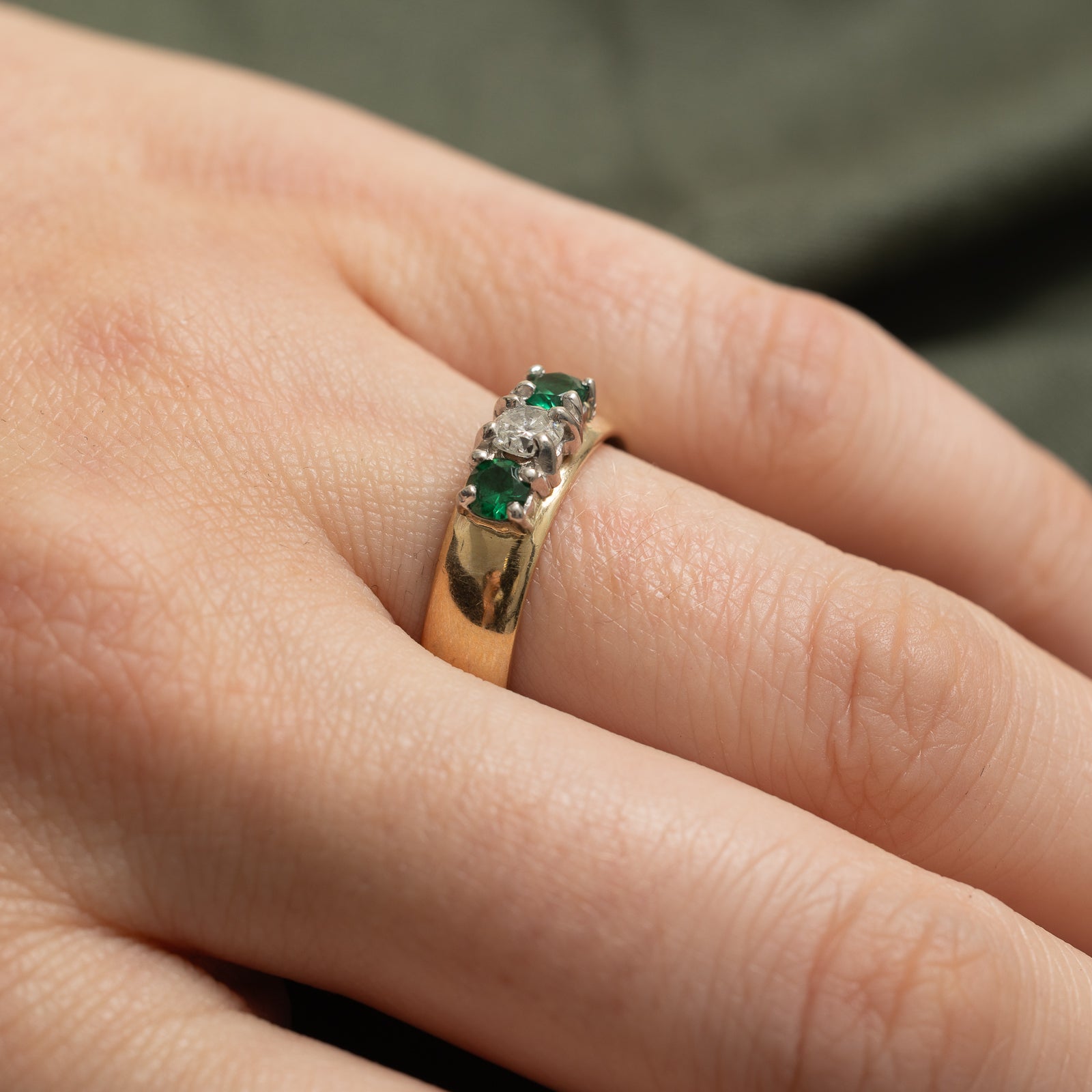 Three Stone Synthetic Spinel & Diamond Ring | 0.24ctw Spinel & 0.30ctw Diamond | Size 7.75 | Elegant Engagement, Wedding, Anniversary Gift for Her