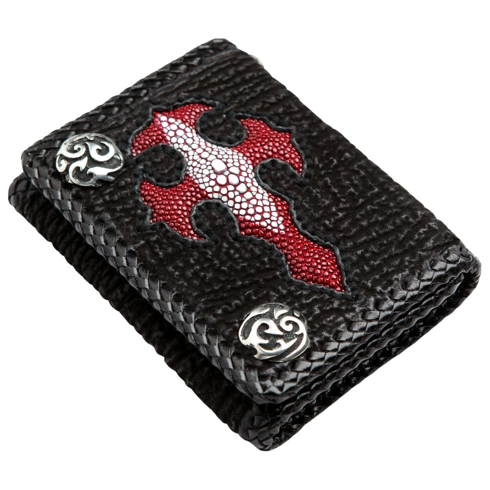 Authentic Red Stingray Leather Biker Wallet for Men - Stylish RFID Blocking Cross Design Motorcycle Wallet for Everyday Use & Travel