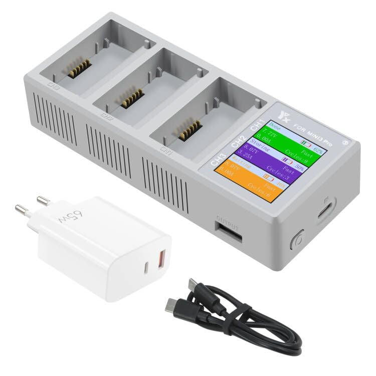 LYONGTECH 65W USB-C LCD Battery Charger for DJI Mini 4/3 Pro & Mini 3 Drone - 3-Battery Simultaneous Charging, Bidirectional Charging Hub - Perfect for Travel, Outdoor Adventures & Professional Aerial Photography