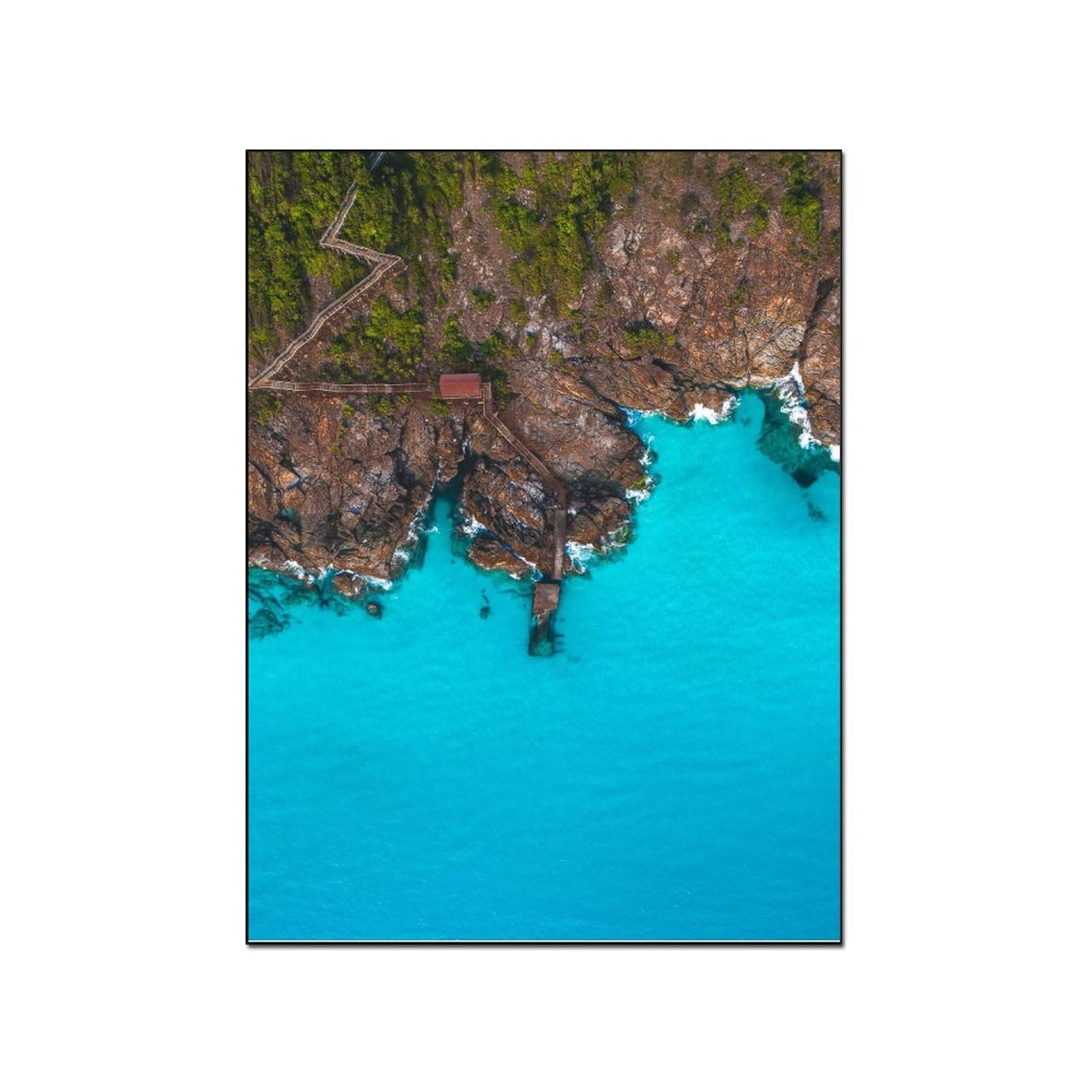 Natural Landscape Canvas Art - Coastal Bay Scenery Wall Painting for Living Room & Bedroom Decor, 24x32 Inch (60x80cm) - Perfect for Home, Office, and Gift Giving