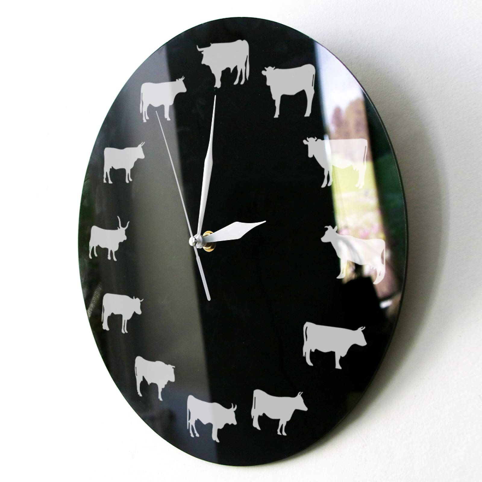 Farmhouse Wall Clock with Farm Animals - Bison, Highland Cow, Bull & Buffalo Design - Rustic Bedroom Wall Decor - Large Decorative Hanging Clock for Living Room, Kitchen, Office (12 Inch)