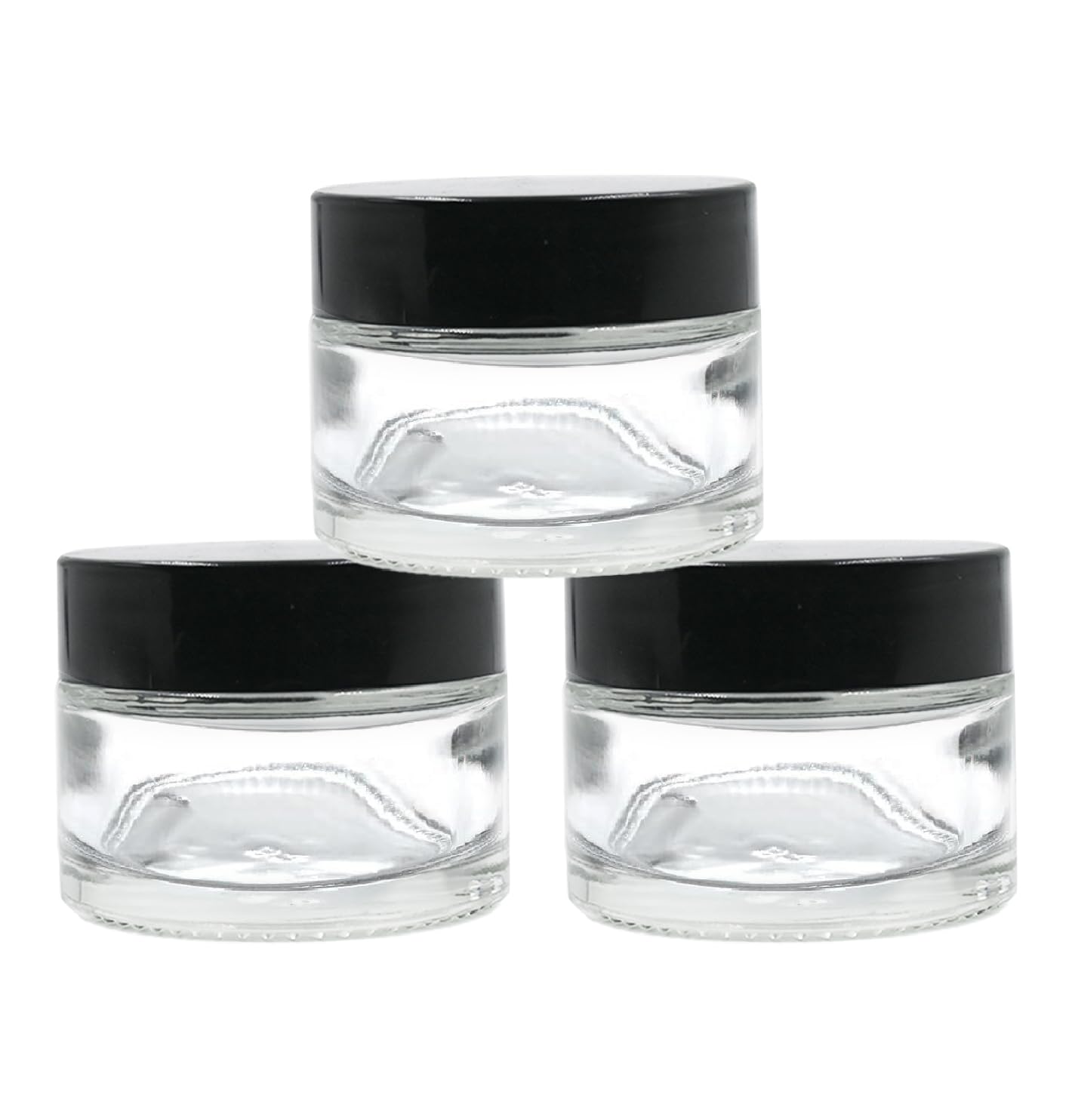 30ml Clear Round Empty Glass Cosmetic Jars with Black Cap & White Lids - Perfect for Creams, Balms, Face Scrubs & Body Lotions | Happy Packaging (Pack of 3) | Ideal for DIY Skincare, Travel Containers & Gift Packaging