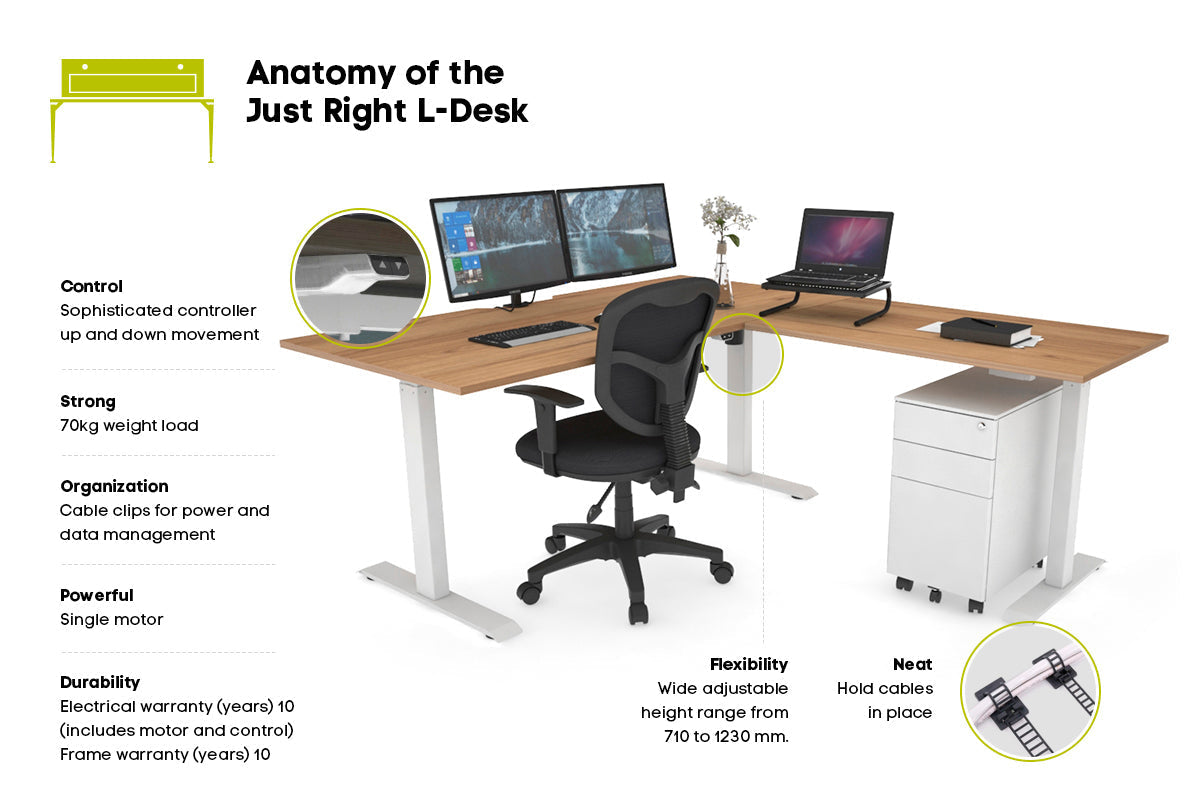 Adjustable Corner Workstation with White Frame - 1400L x 1550W RHS Desk with Cable Management Scallop | Perfect for Home Office, Gaming Setup & Workspace Organization
