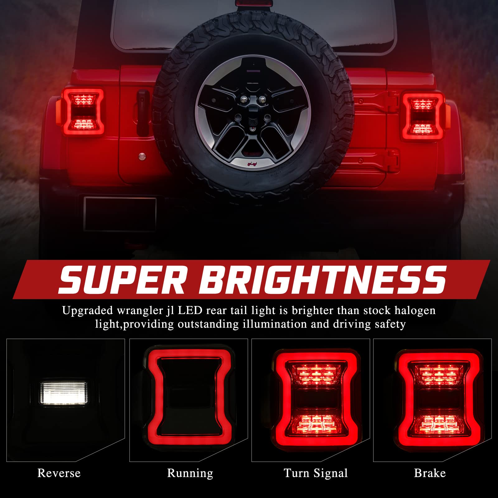 BUNKER INDUST LED Tail Lights Replacement for Jeep Wrangler JL 2018-2022 | Rear Brake Stop Turn Signal Reverse Light Assembly with Smoke Lens | Off-Road & Night Driving Safety Upgrade