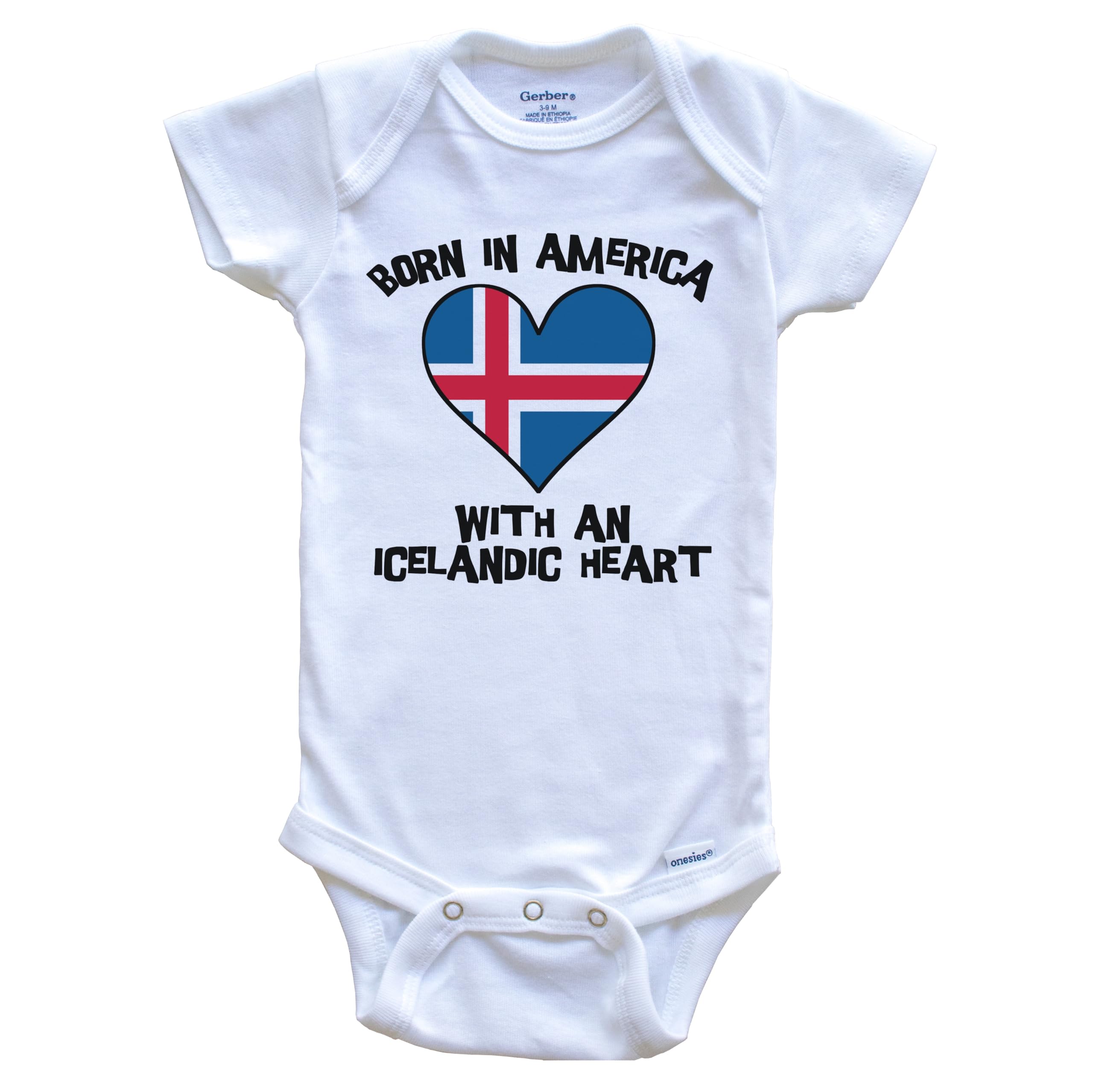Born in America with an Icelandic Heart - Adorable One Piece Baby Bodysuit with Iceland Flag Design | Perfect for Newborns, Infants & Photo Shoots