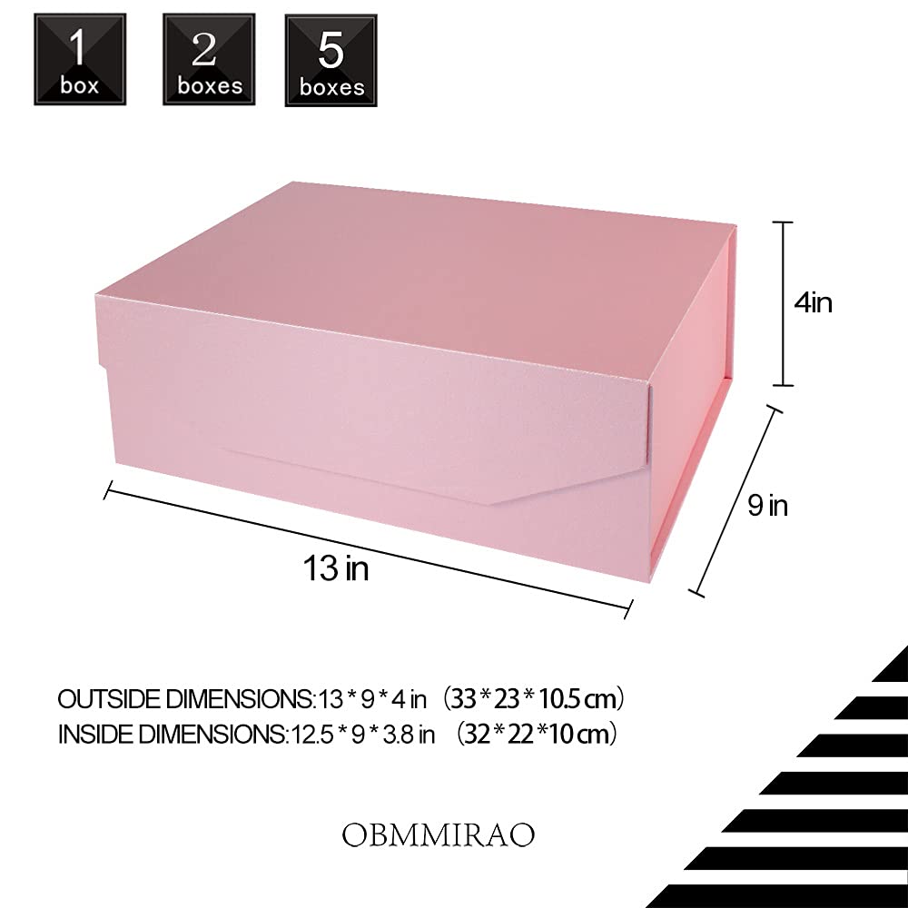 Upgrade 2Pcs Pink 13x9x4 Inch Hard Large Gift Box with Lid, Magnetic Closure Foldable Storage Box - Perfect for Groomsman/Bridesmaid Proposal, Jewelry, Clothes & Luxury Gift Packaging (Wedding, Birthday, Anniversary, Holiday Gifts)