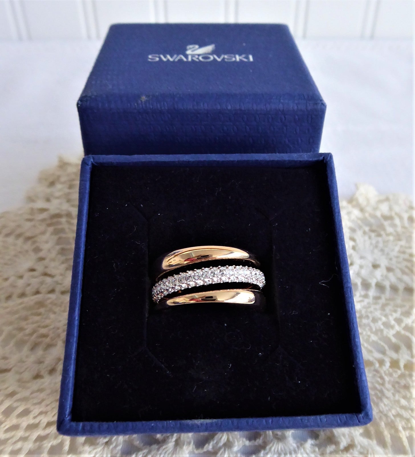 Swarovski Exact Ring Entwined CZ & Rose Gold Plated Stackable Rings Set with Original Box - Perfect for Weddings, Anniversaries & Special Occasions
