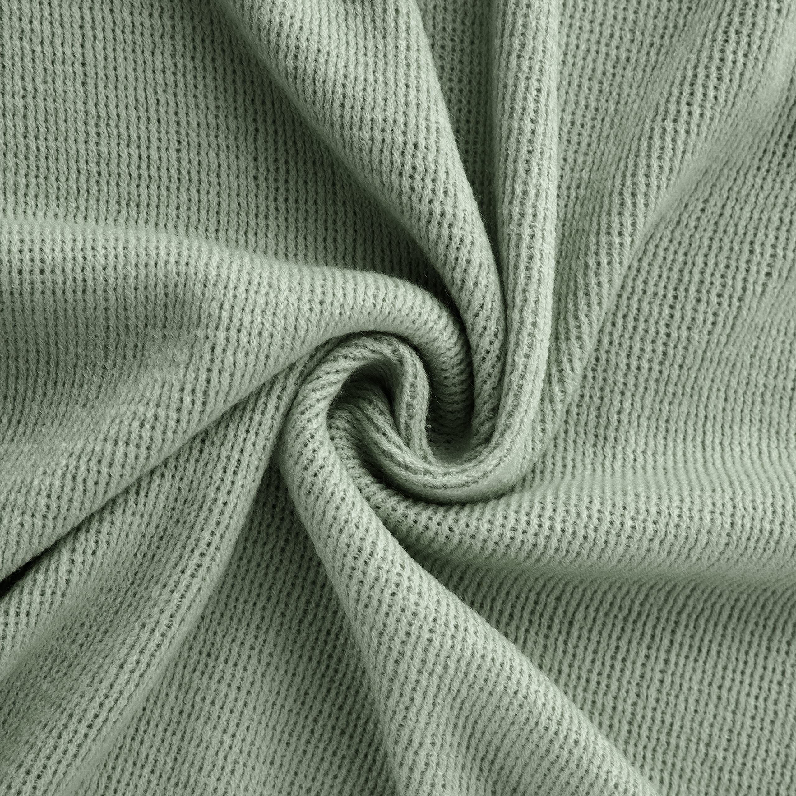 Vonty Sage Green Knitted Blanket with Tassels Fringe 50
